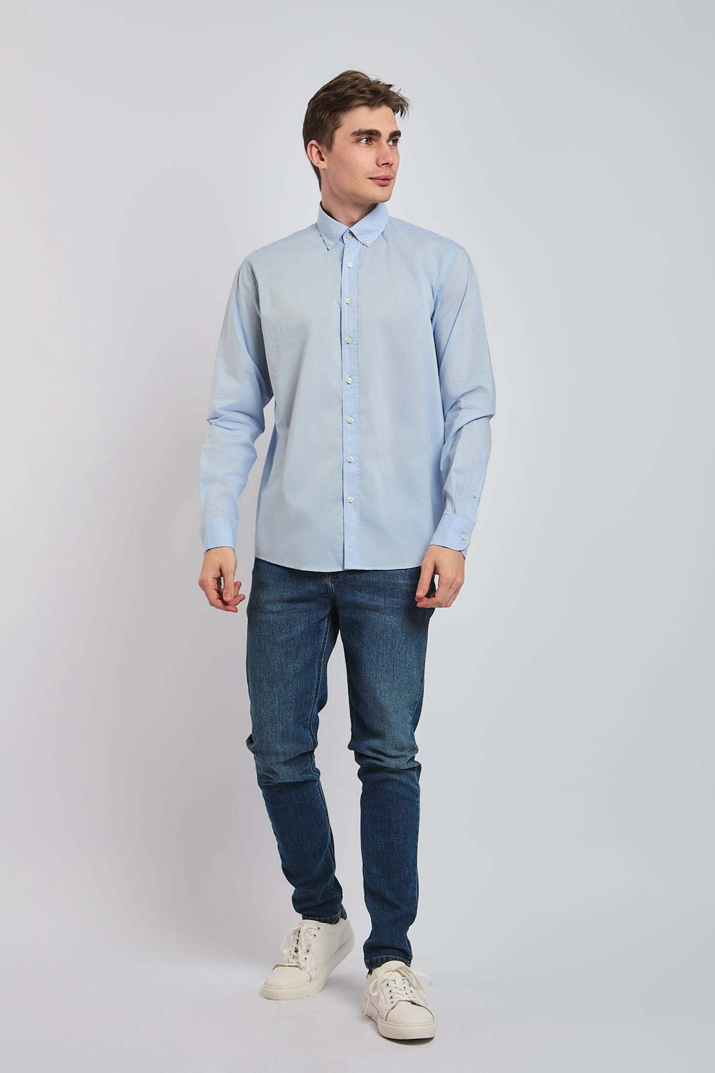Men Shirt Regular Fit Poplin Cotton Blue