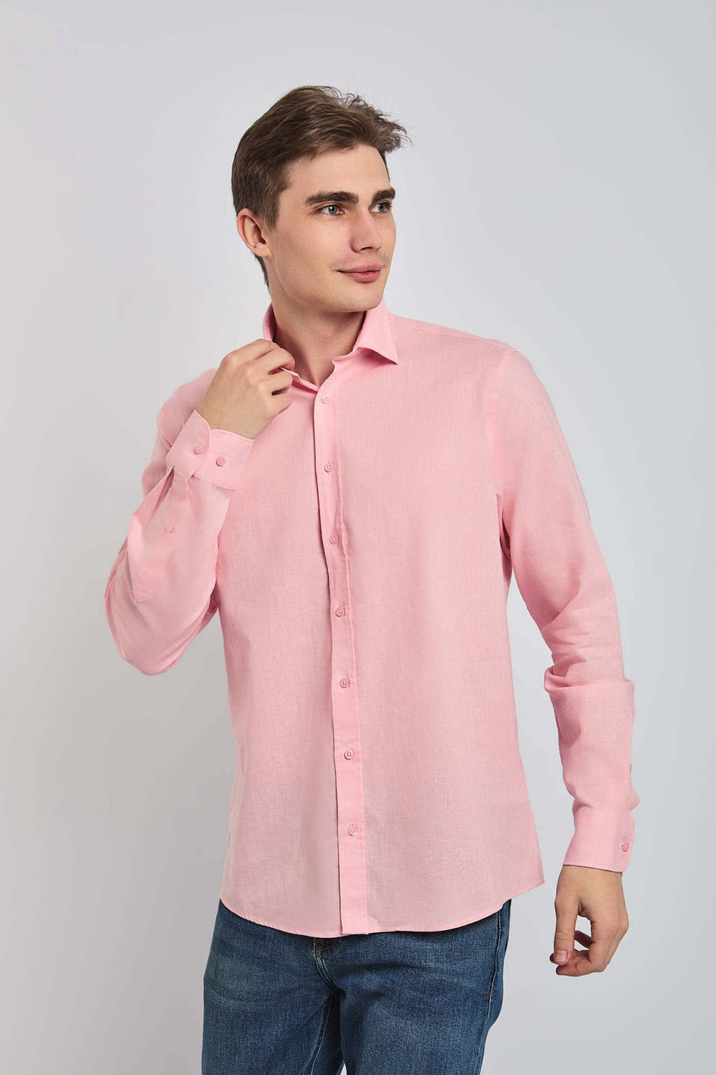 Men Shirt Casual Regular Fit Pink