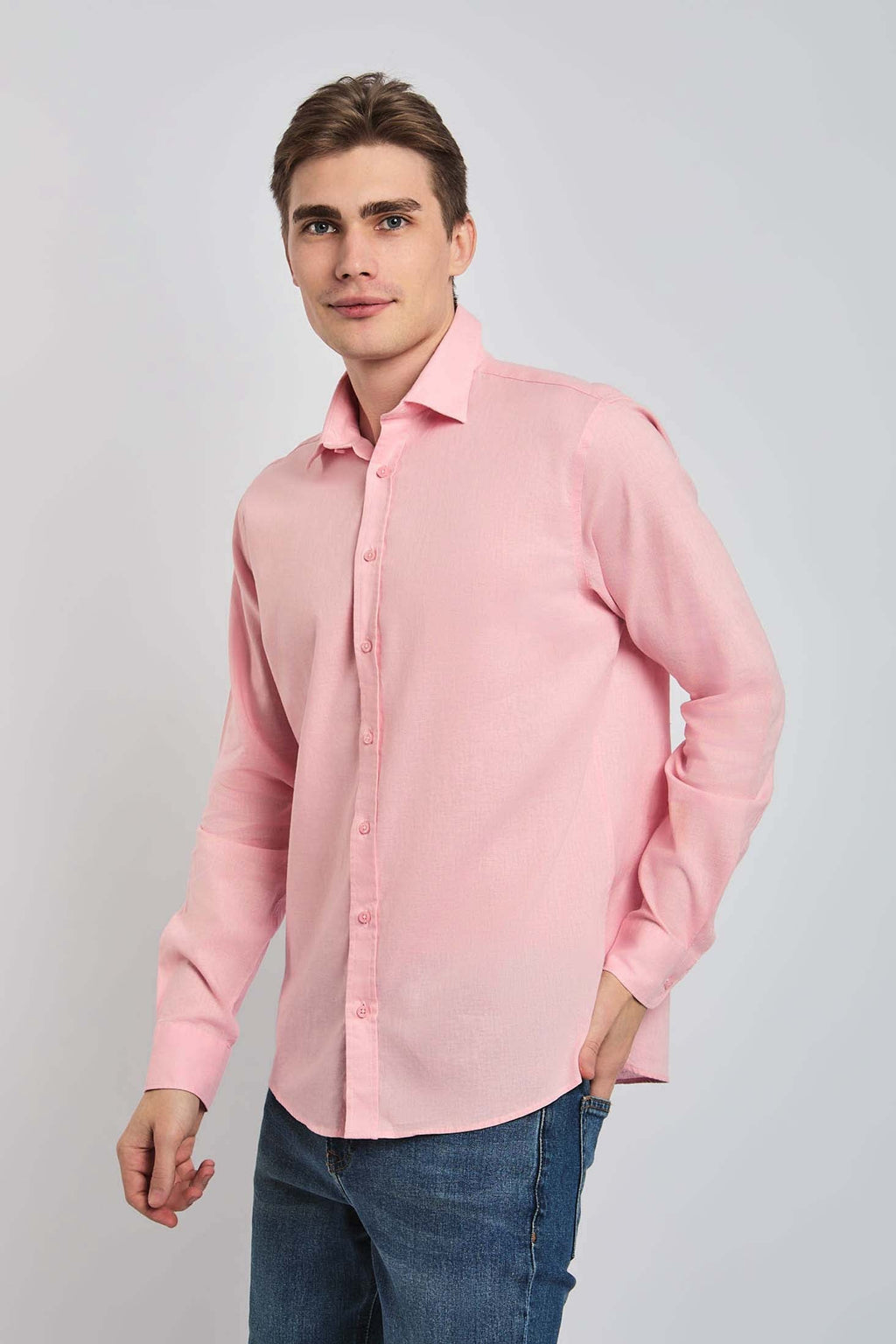 Men Shirt Casual Regular Fit Pink