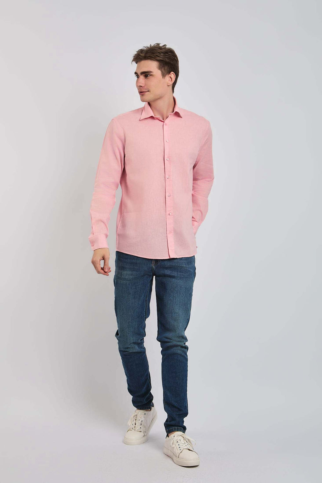 Men Shirt Casual Regular Fit Pink