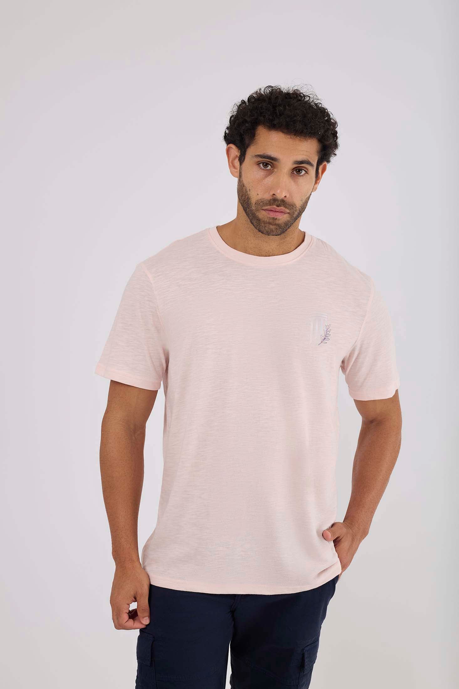 MEN  Men T-Shirt Pink Casual Regular Fit Cotton T-Shirt Pink
