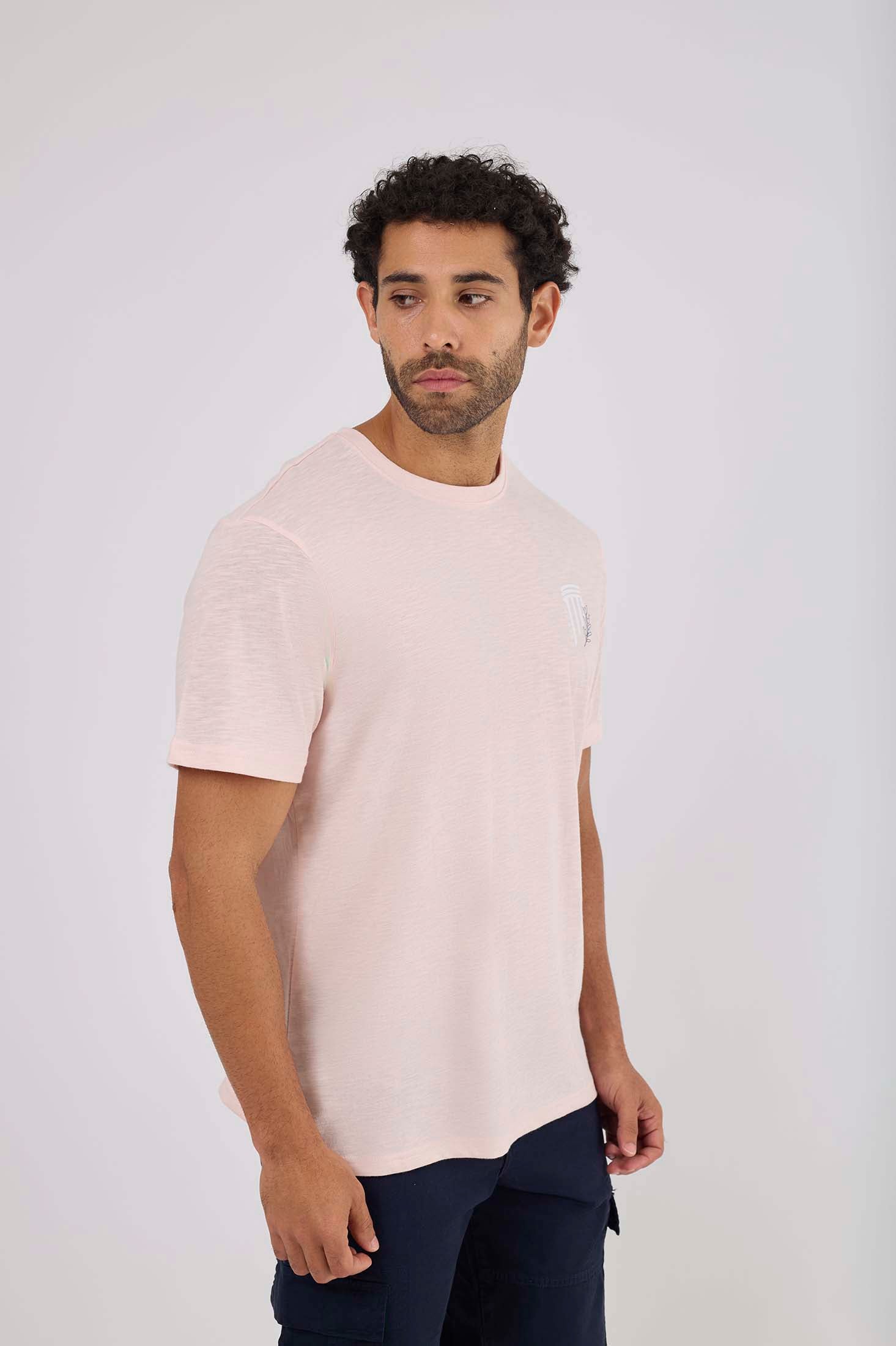 MEN  Men T-Shirt Pink Casual Regular Fit Cotton T-Shirt Pink