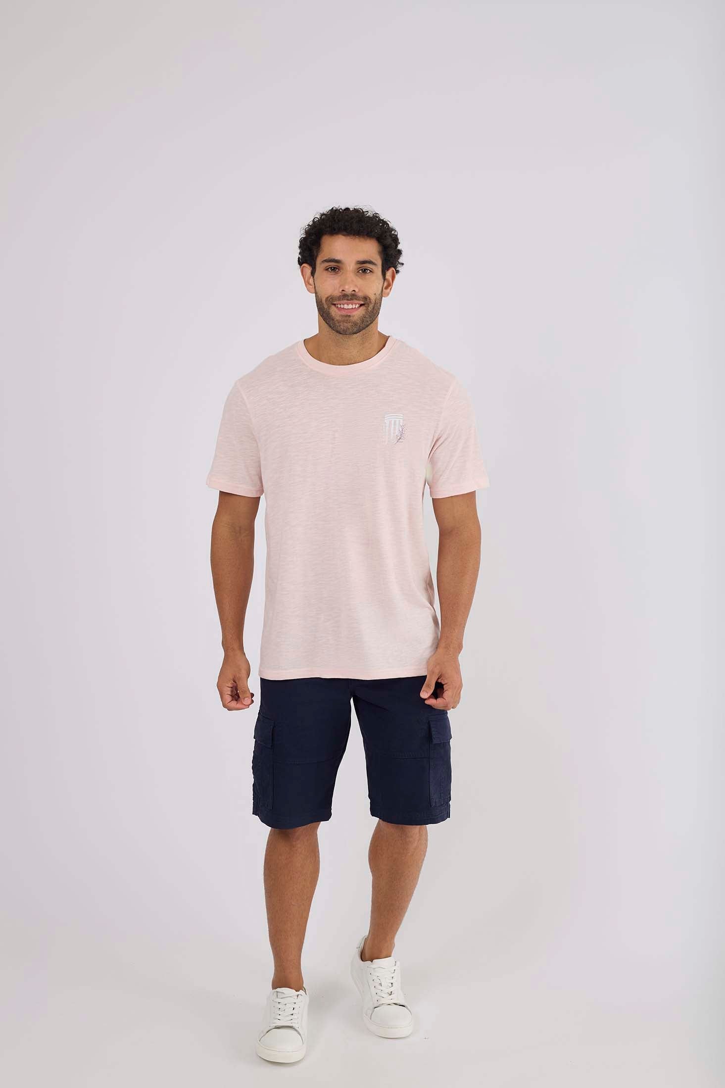 MEN  Men T-Shirt Pink Casual Regular Fit Cotton T-Shirt Pink