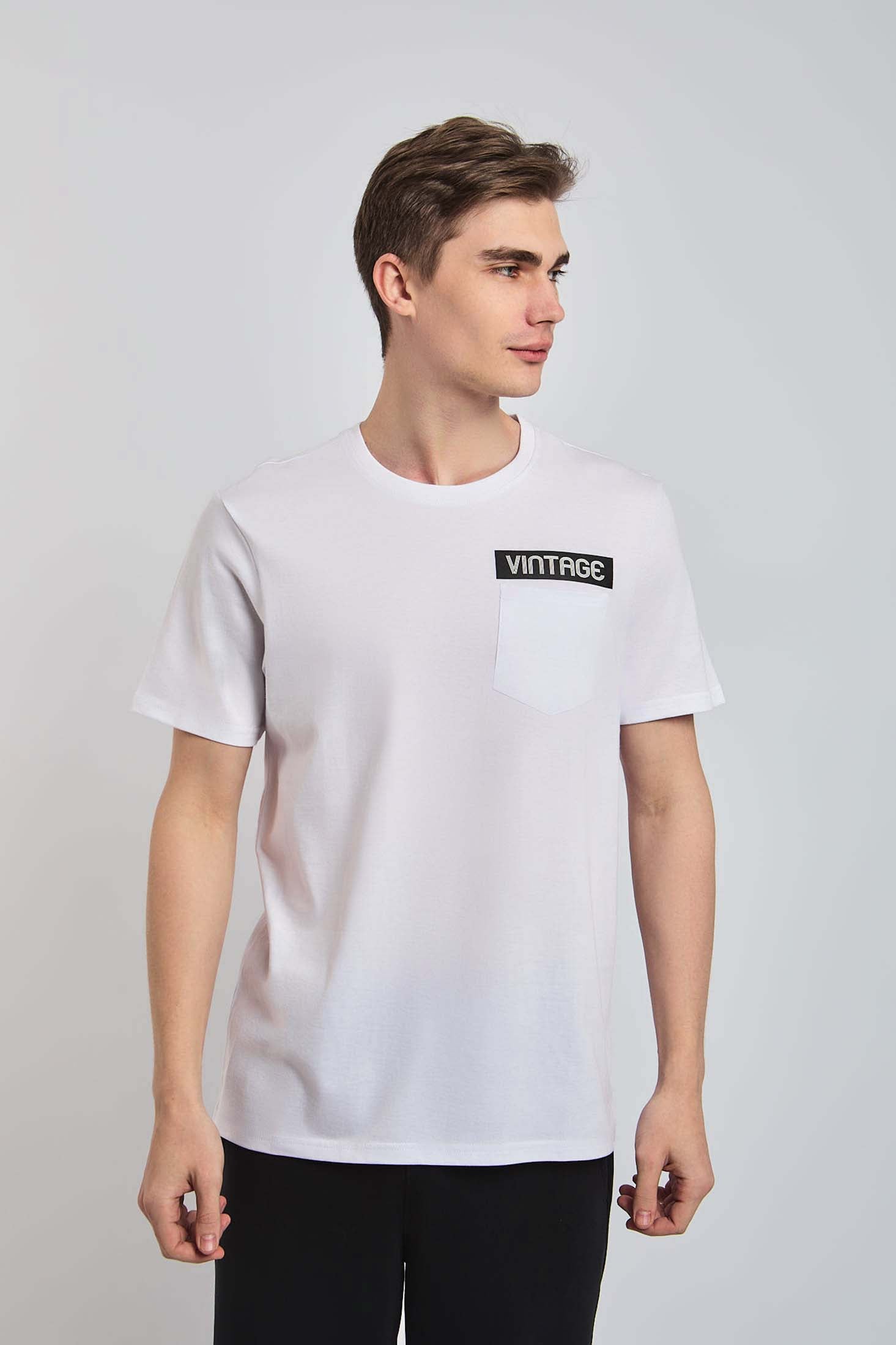 Men-T-Shirt Casual Regular Fit Cotton With Pocket White