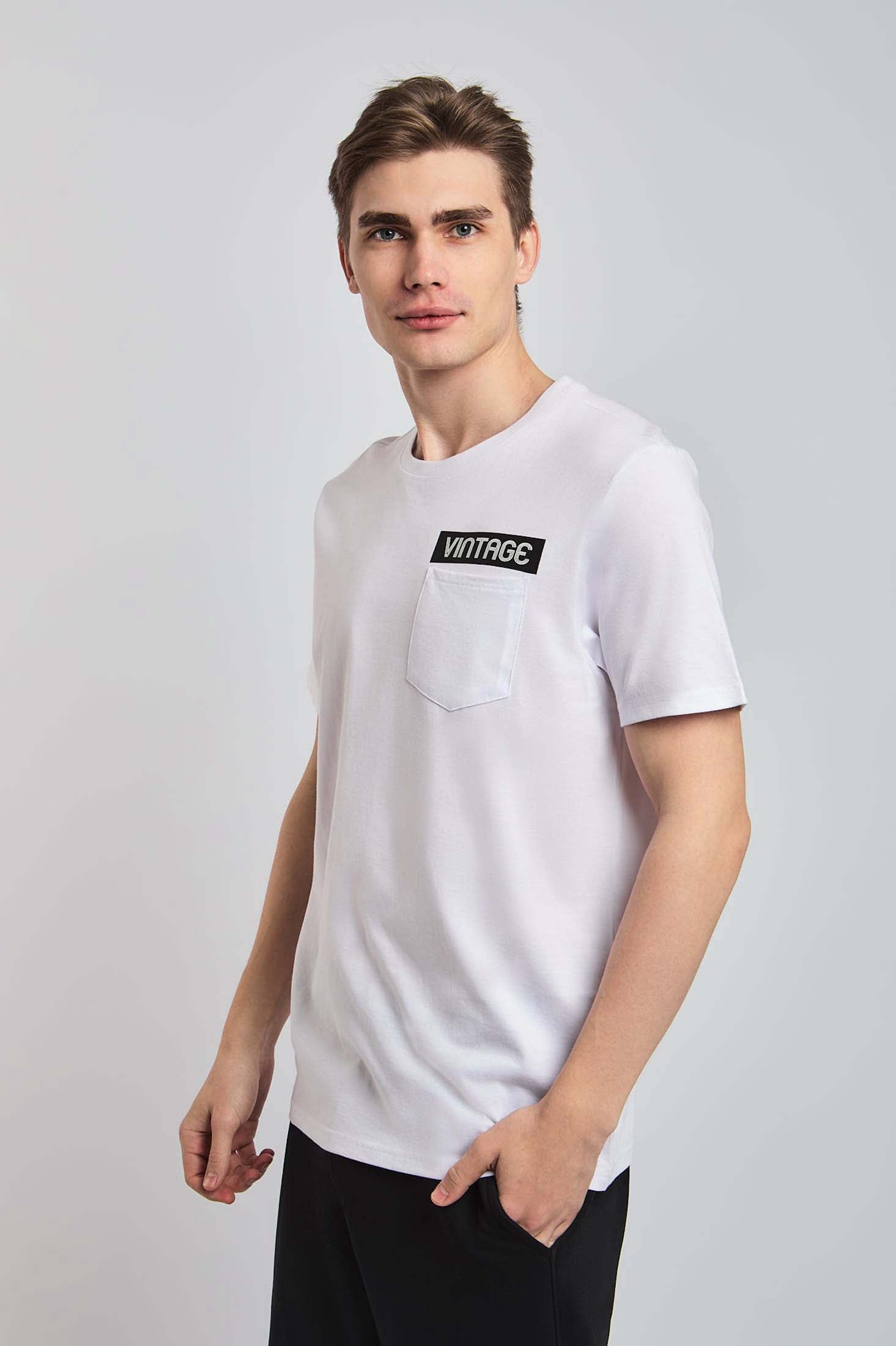 Men-T-Shirt Casual Regular Fit Cotton With Pocket White
