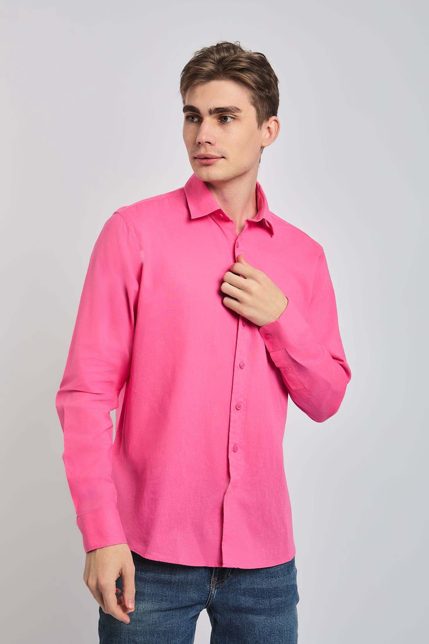 Men Shirt Casual Regular Fit pink