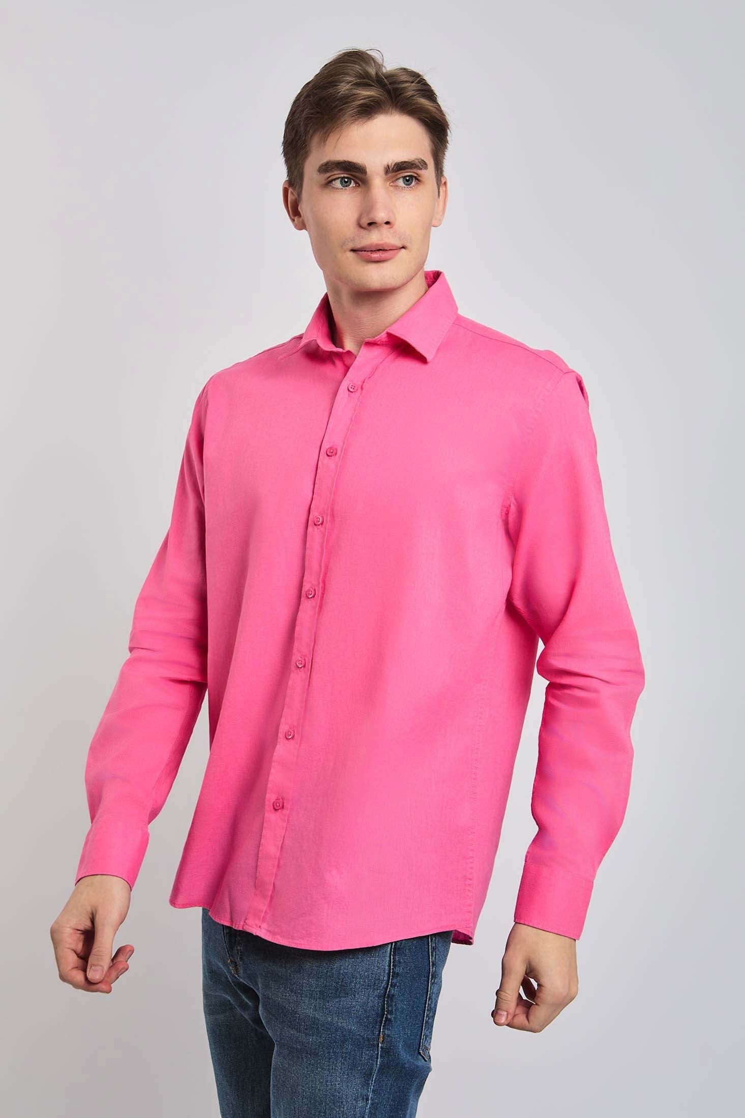Men Shirt Casual Regular Fit pink
