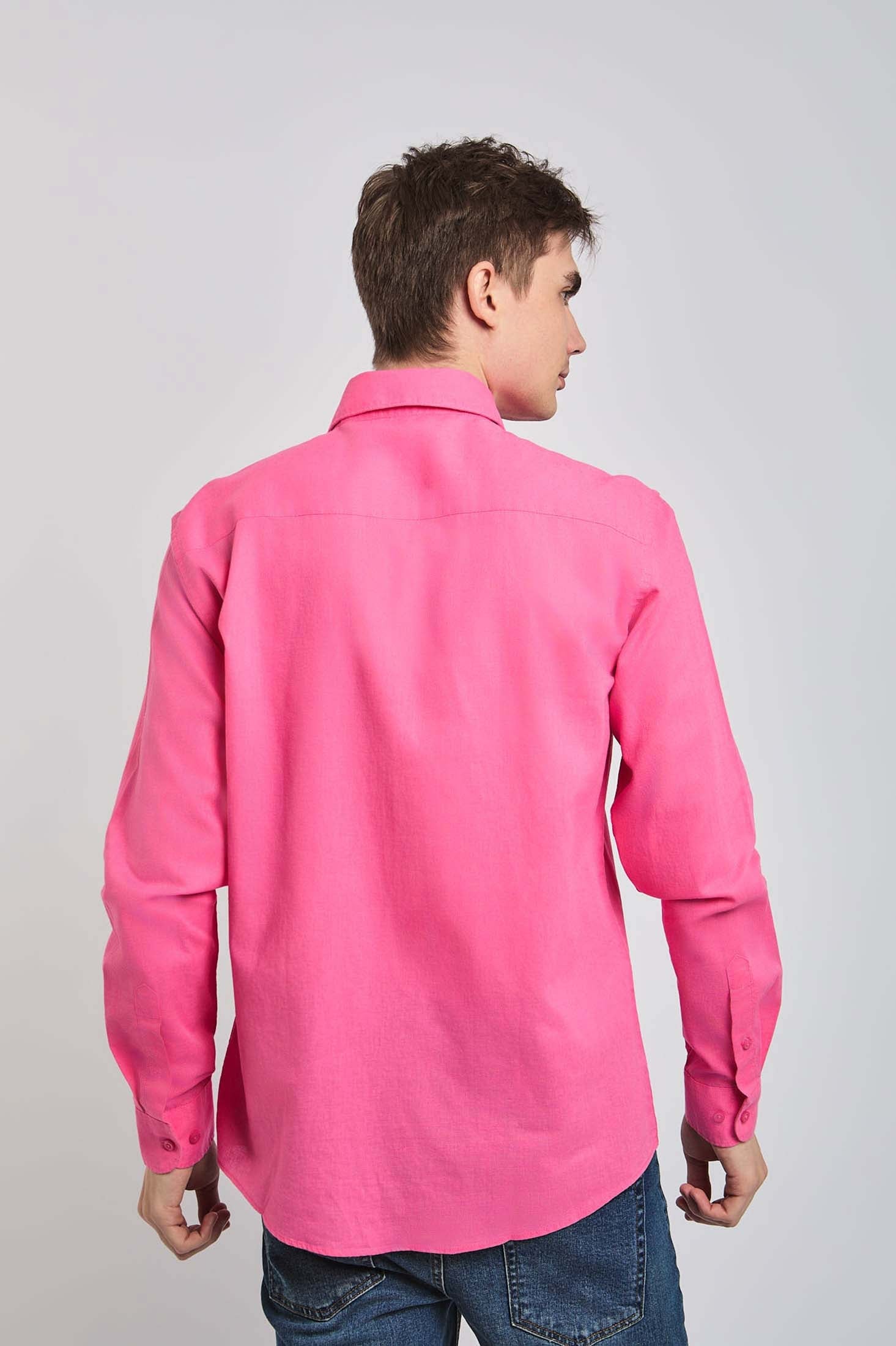Men Shirt Casual Regular Fit pink