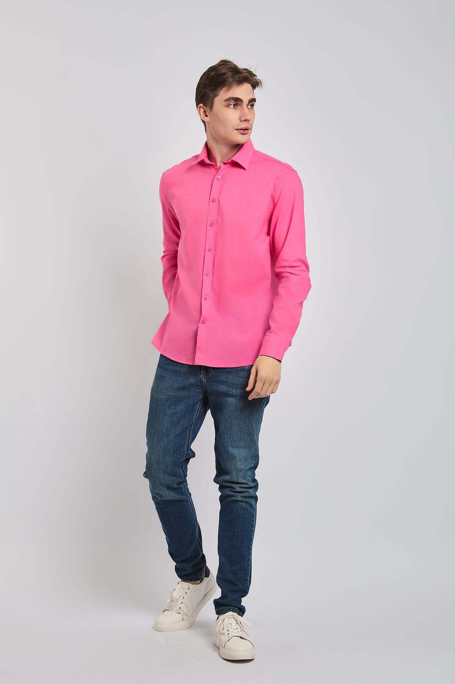Men Shirt Casual Regular Fit pink