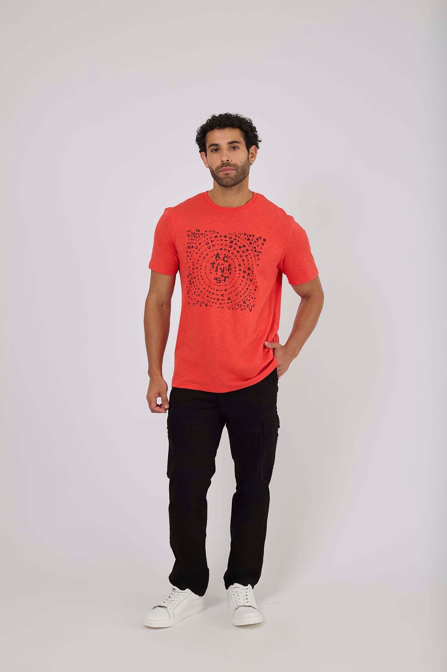 MEN  T-Shirt Casual Regular Fit Cotton T-Shirt Red