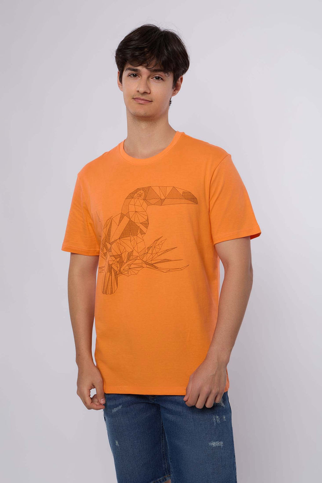 MEN  T-Shirt Casual Regular Fit Cotton T-Shirt Orange