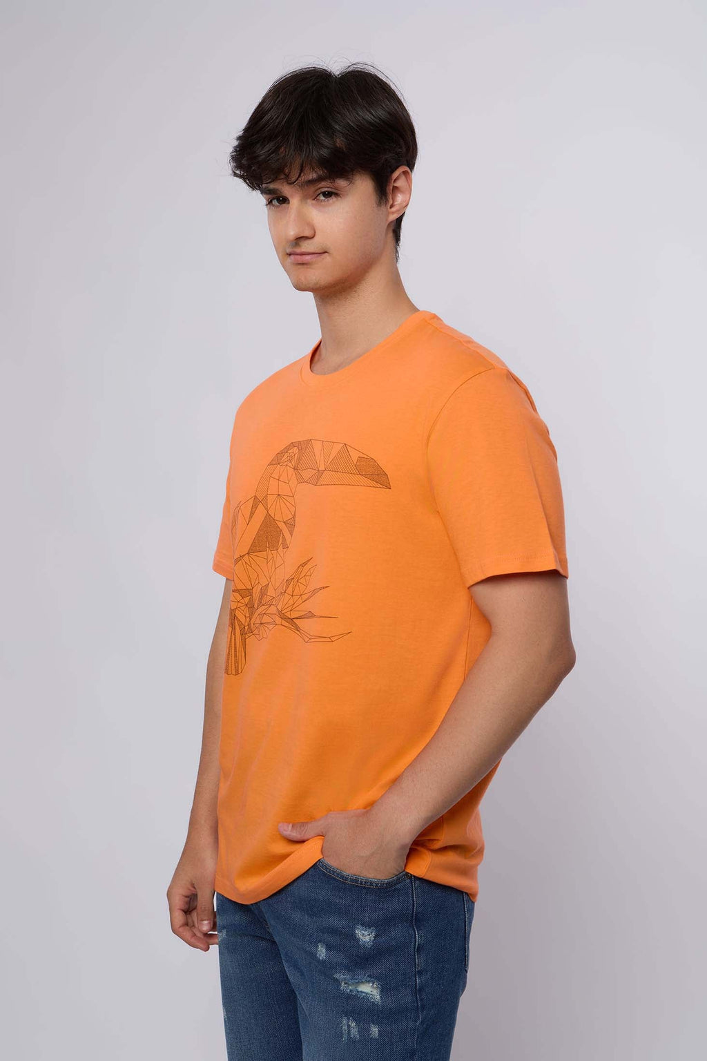 MEN  T-Shirt Casual Regular Fit Cotton T-Shirt Orange