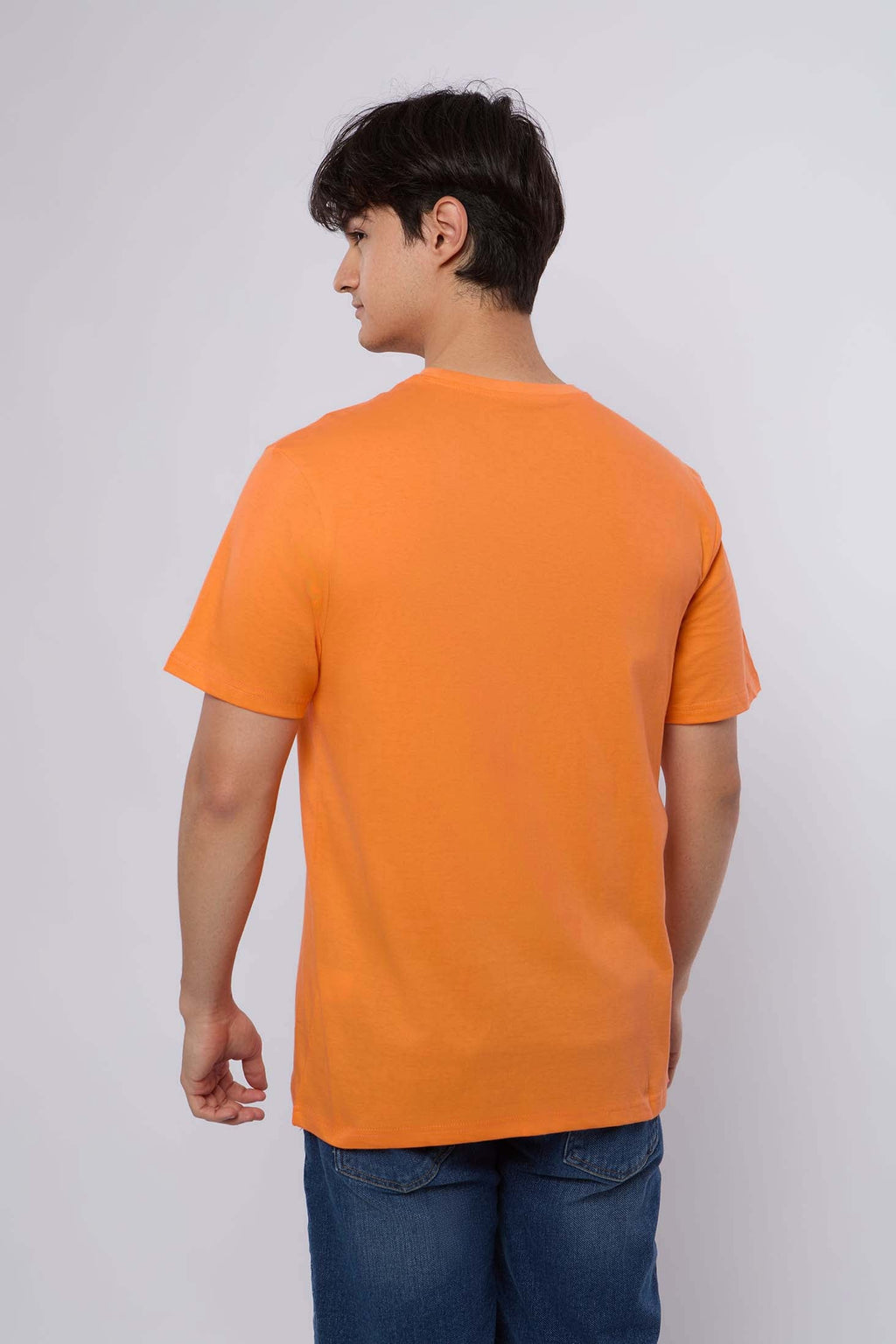 MEN  T-Shirt Casual Regular Fit Cotton T-Shirt Orange
