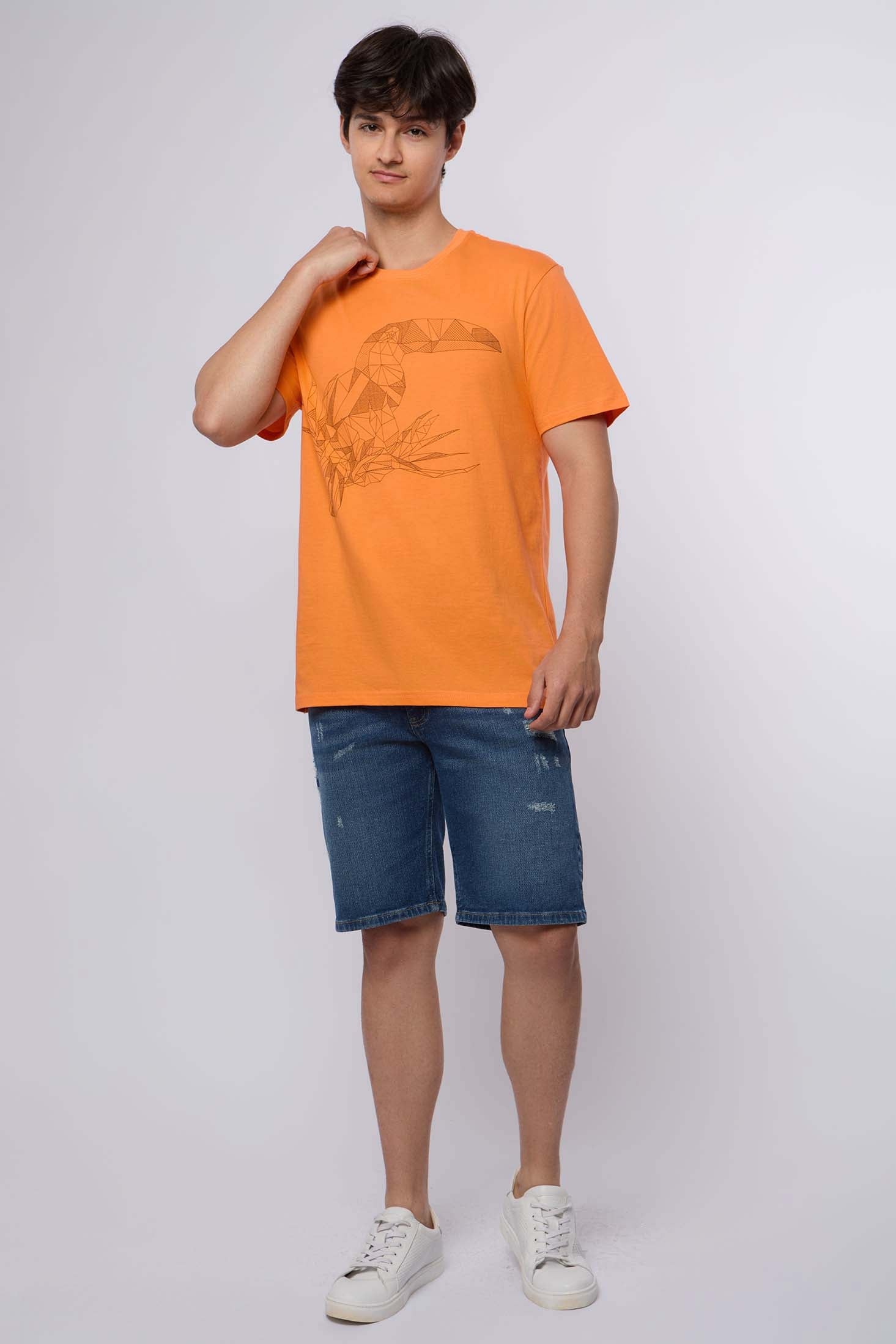 MEN  T-Shirt Casual Regular Fit Cotton T-Shirt Orange