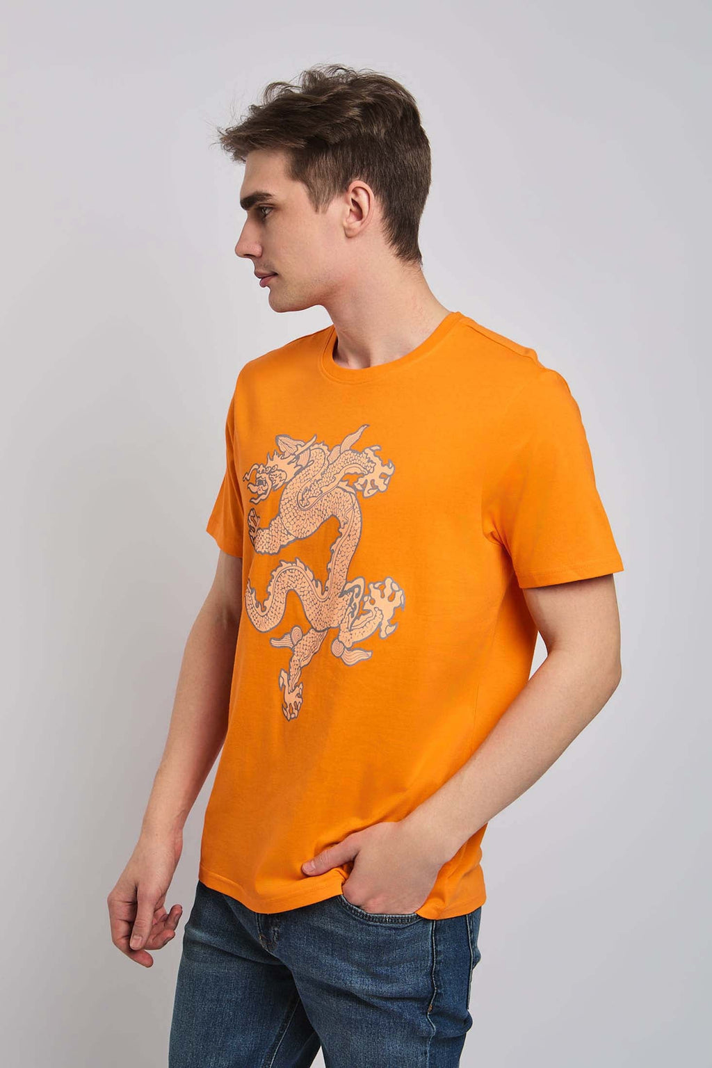MEN T-Shirt Casual Regular Fit Cotton  orange