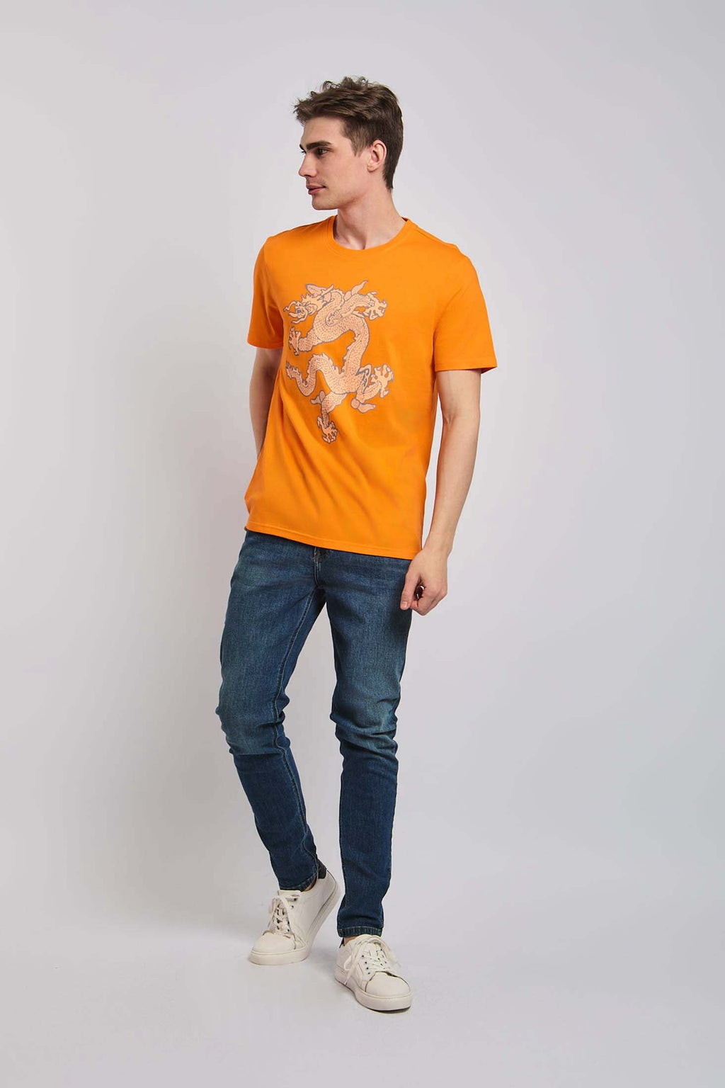 MEN T-Shirt Casual Regular Fit Cotton  orange