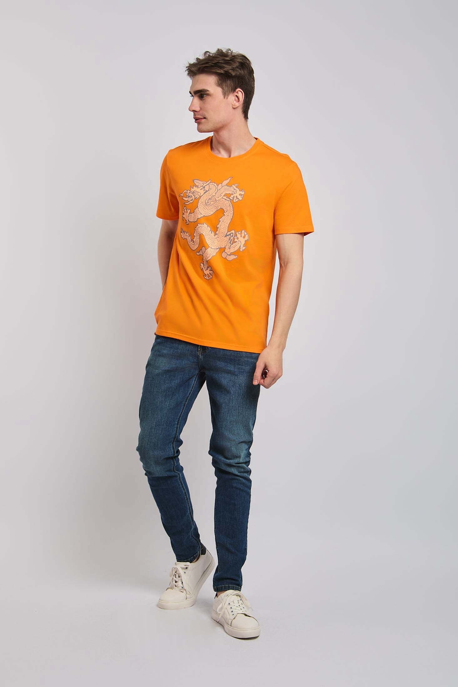 MEN T-Shirt Casual Regular Fit Cotton  orange