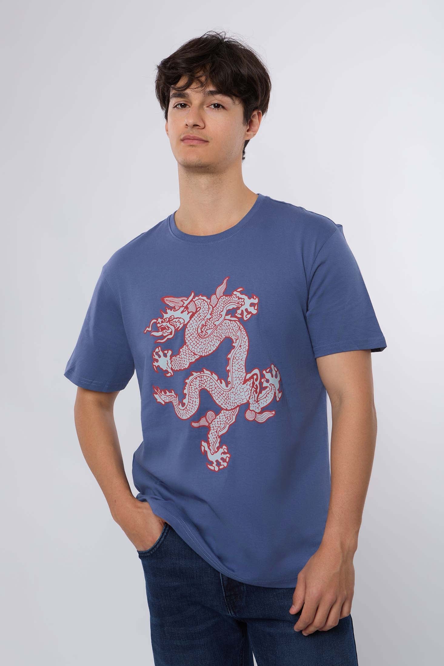 MEN T-Shirt Casual Regular Fit Cotton  Blue