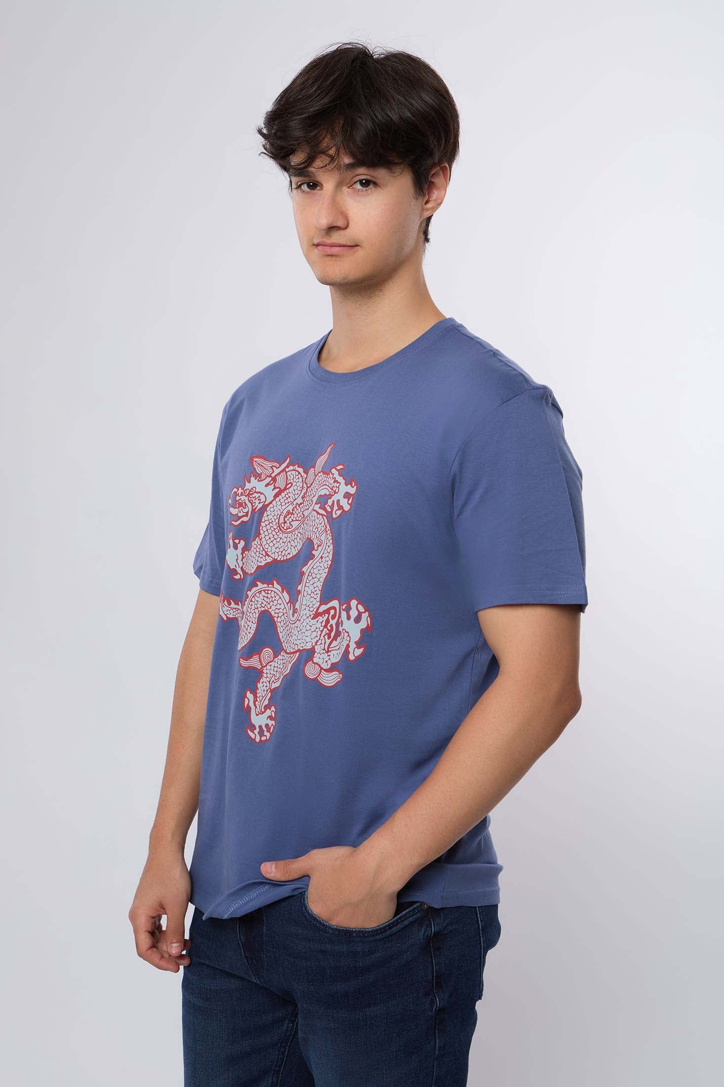 MEN T-Shirt Casual Regular Fit Cotton  Blue