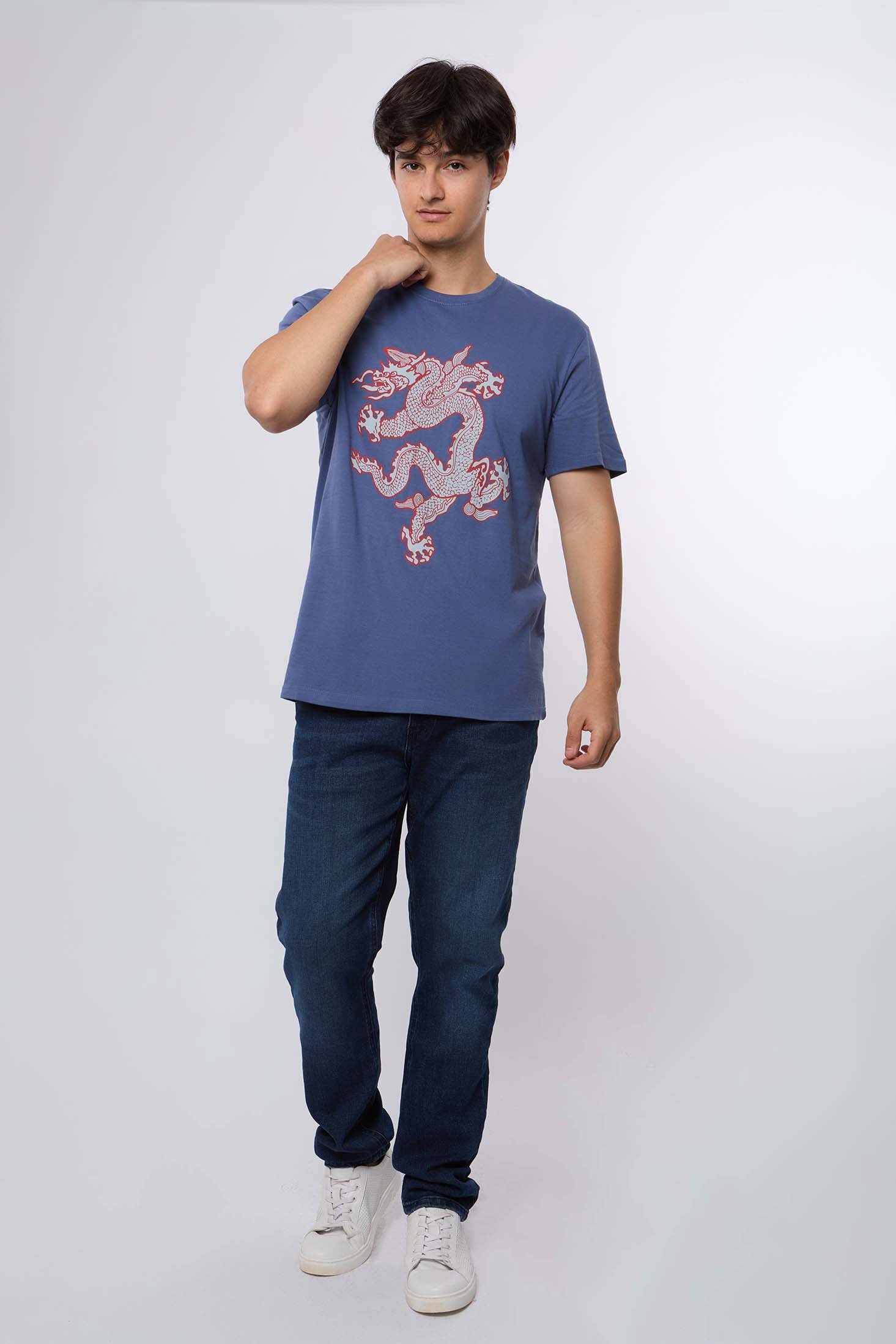 MEN T-Shirt Casual Regular Fit Cotton  Blue