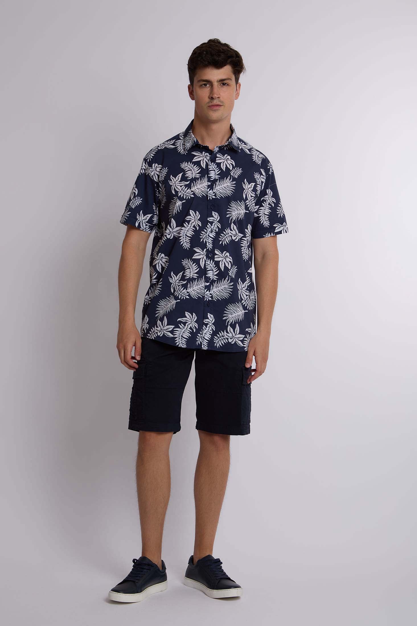 Men-Shirt  Regular Fit Poplin CottonWomen With Short Sleeves Navy