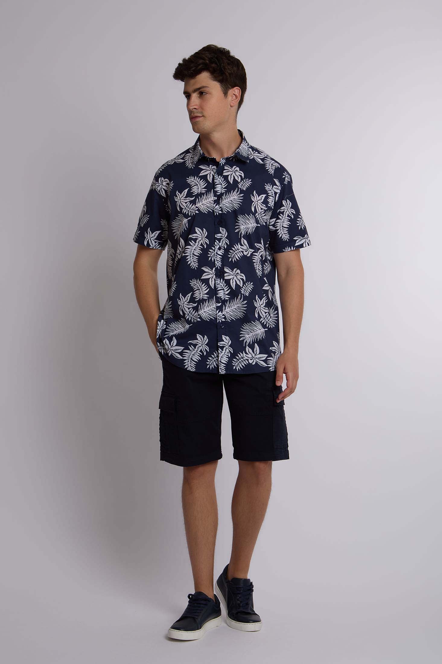 Men-Shirt  Regular Fit Poplin CottonWomen With Short Sleeves Navy