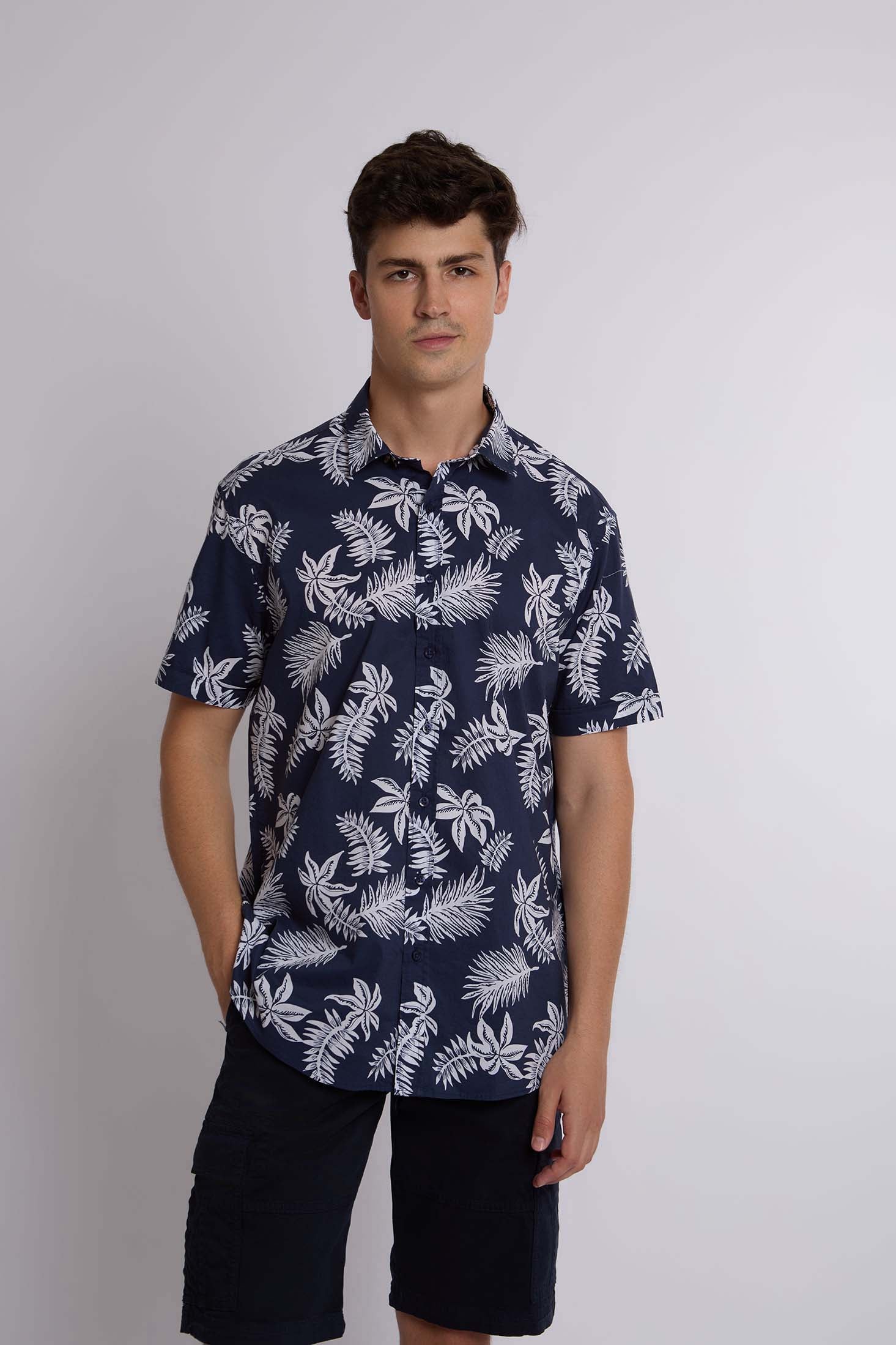 Men-Shirt  Regular Fit Poplin CottonWomen With Short Sleeves Navy