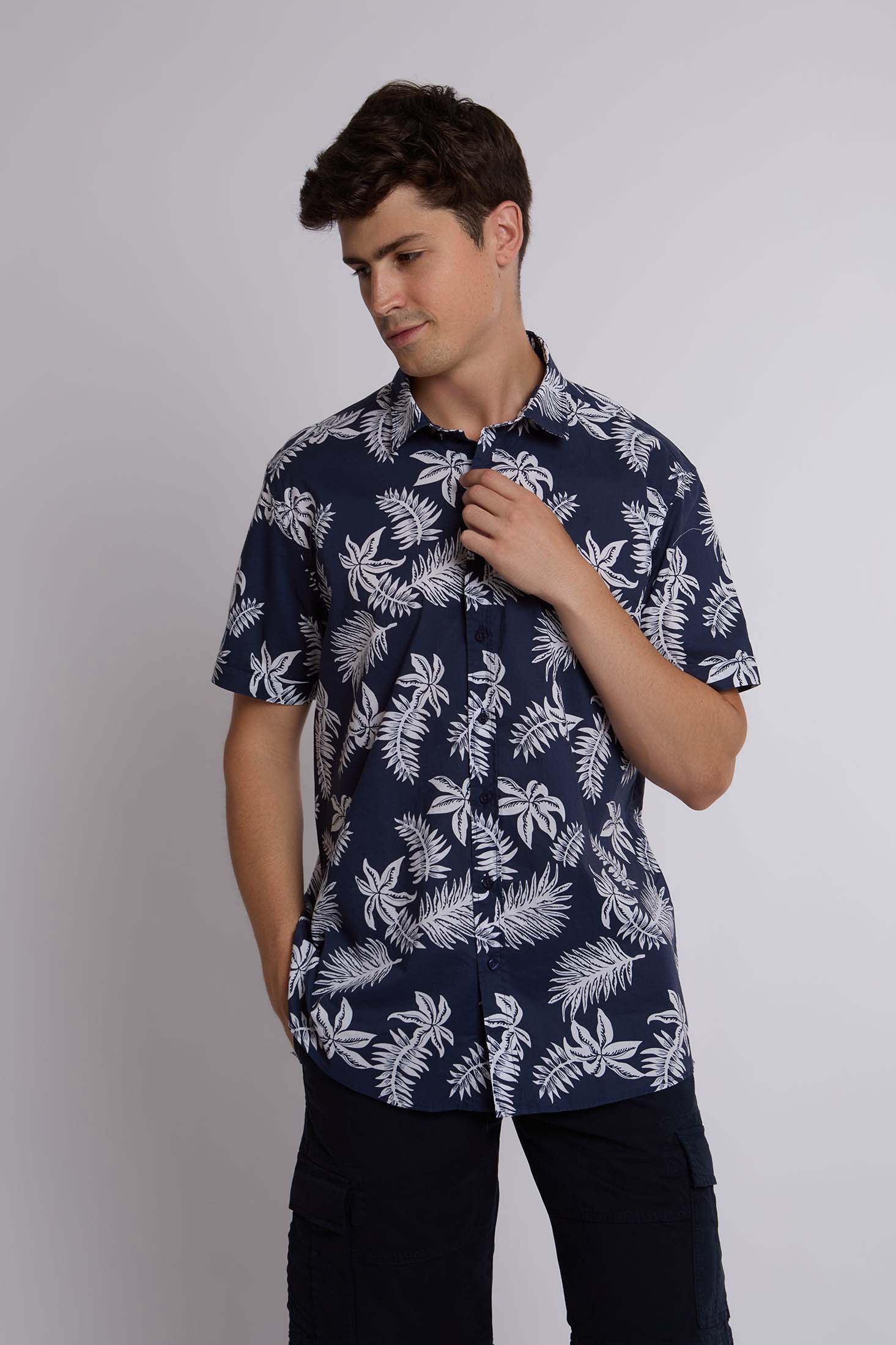 Men-Shirt  Regular Fit Poplin CottonWomen With Short Sleeves Navy