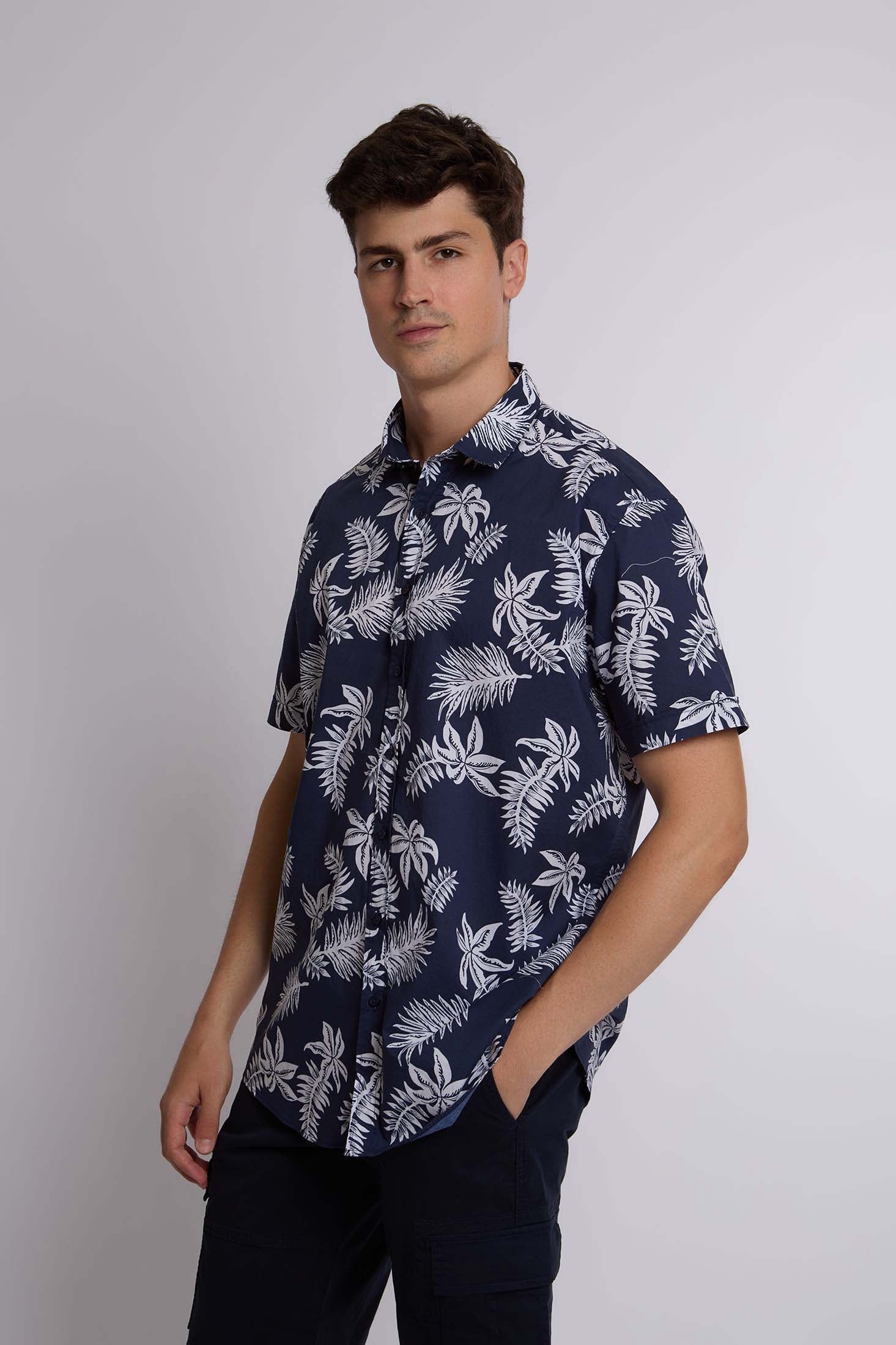 Men-Shirt  Regular Fit Poplin CottonWomen With Short Sleeves Navy