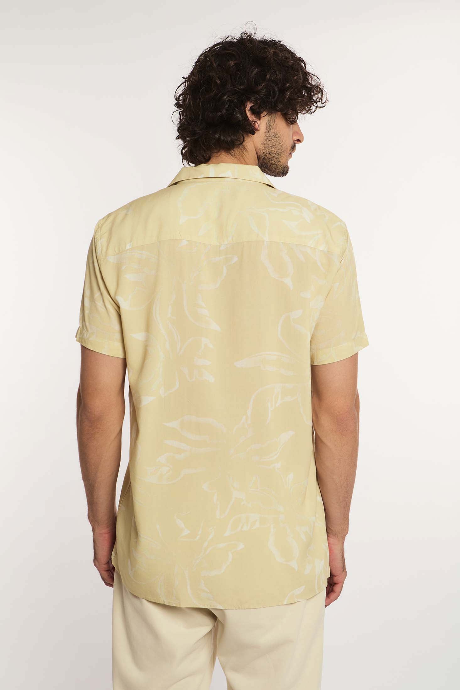 Men Shirt Regular Fit Viscose Short Sleeves Beige