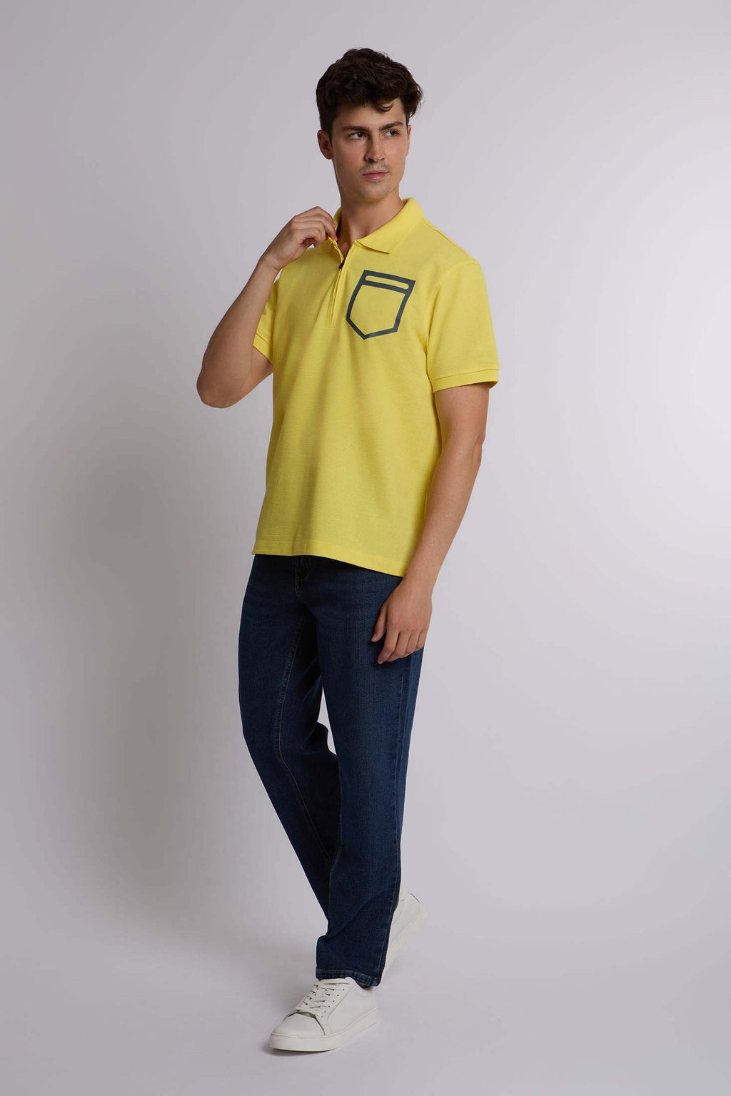 Men Polo Casual Rubber Print Yellow