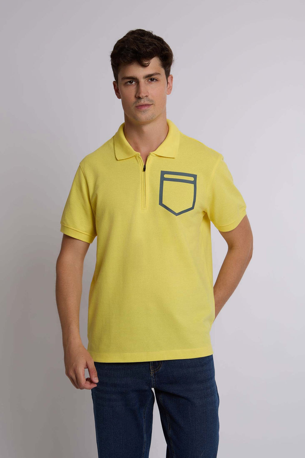 Men Polo Casual Rubber Print Yellow
