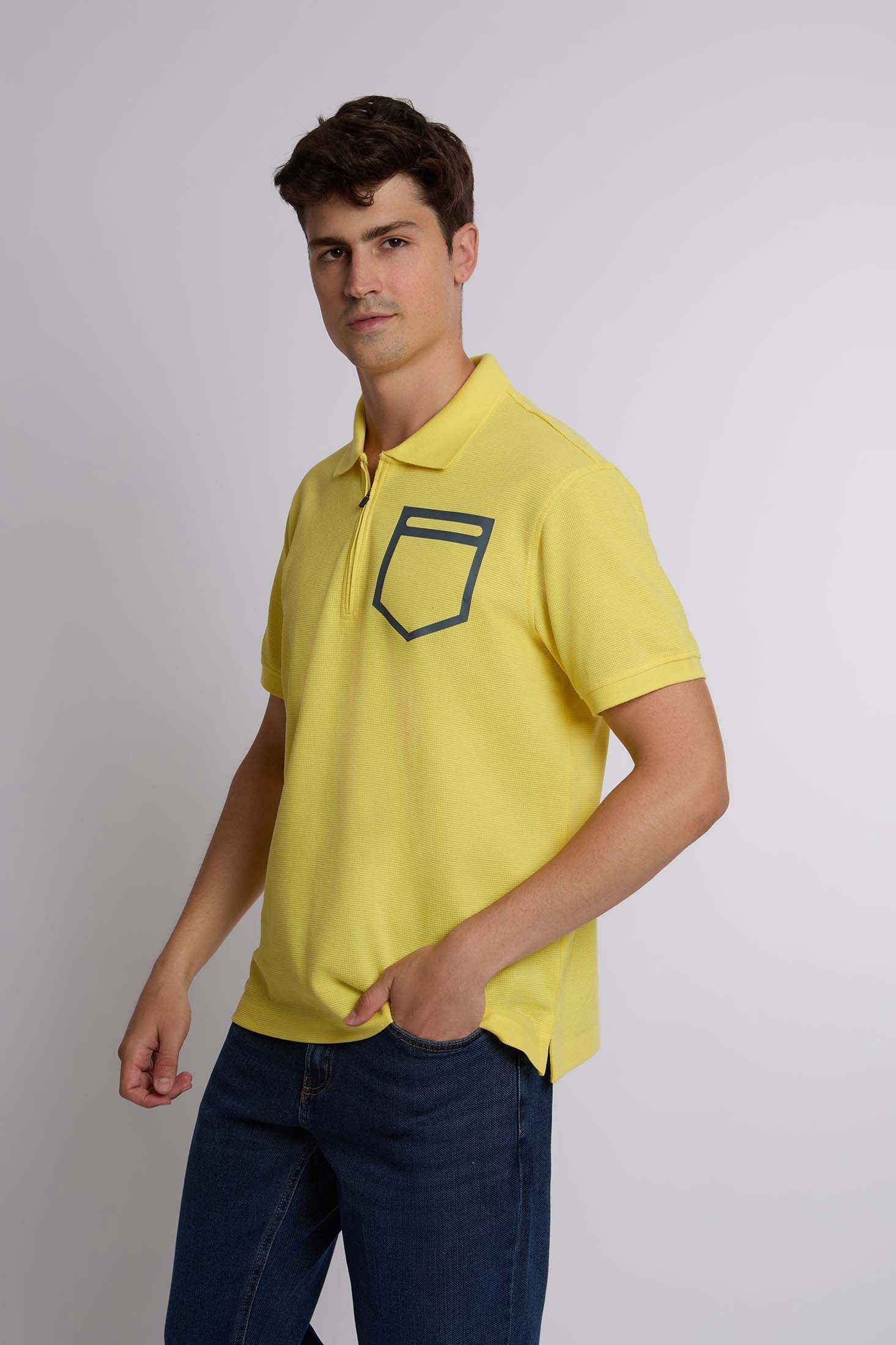 Men Polo Casual Rubber Print Yellow