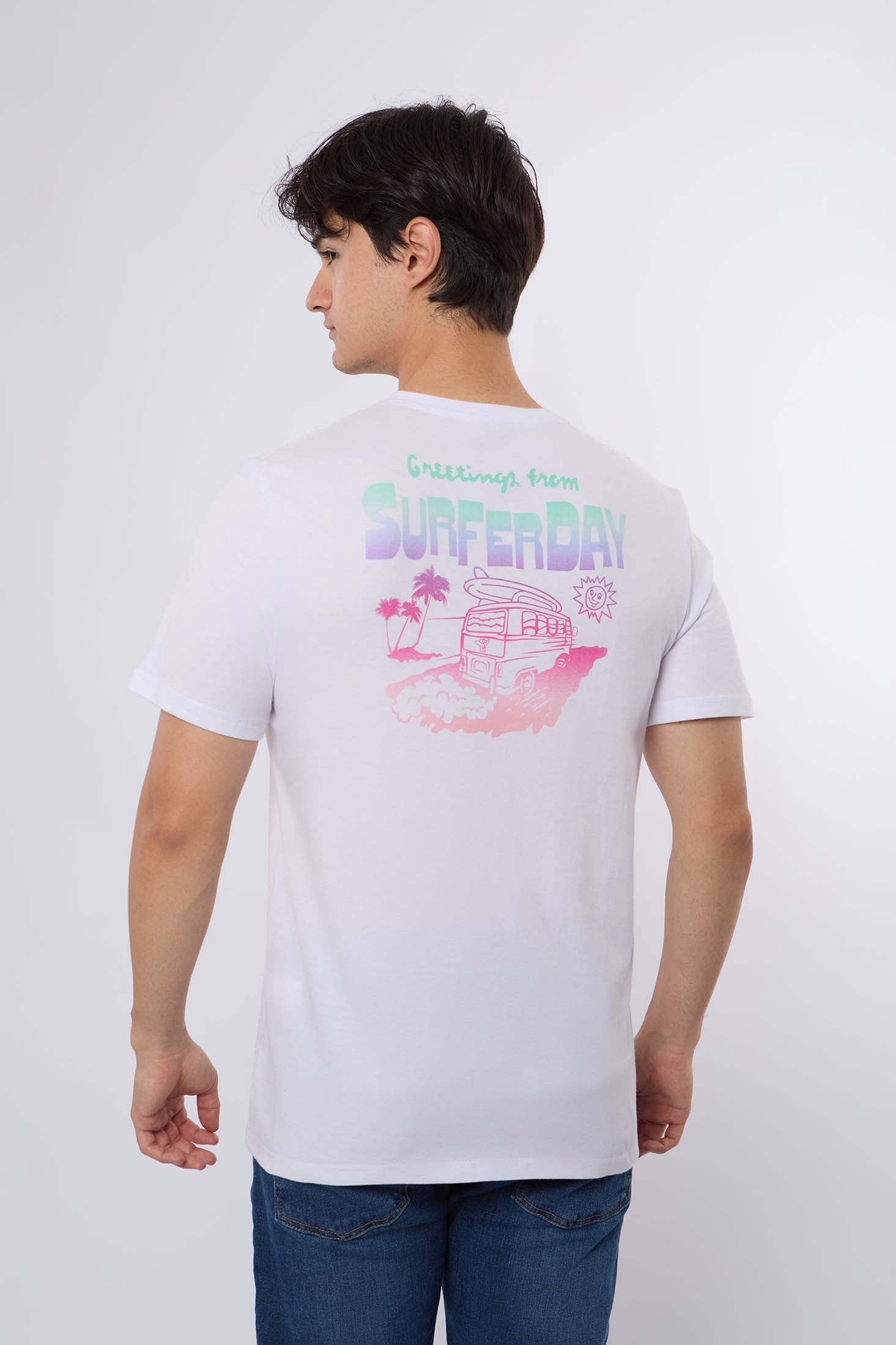 Men-T-Shirt Casual Regular Fit Cotton White