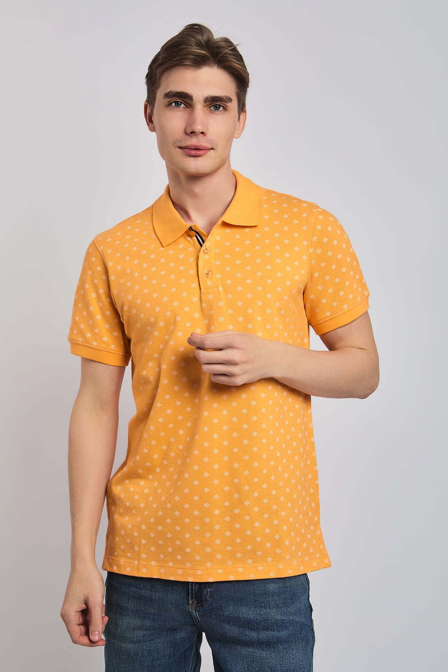Men Polo Cotton  Printed Regular Fit Orange