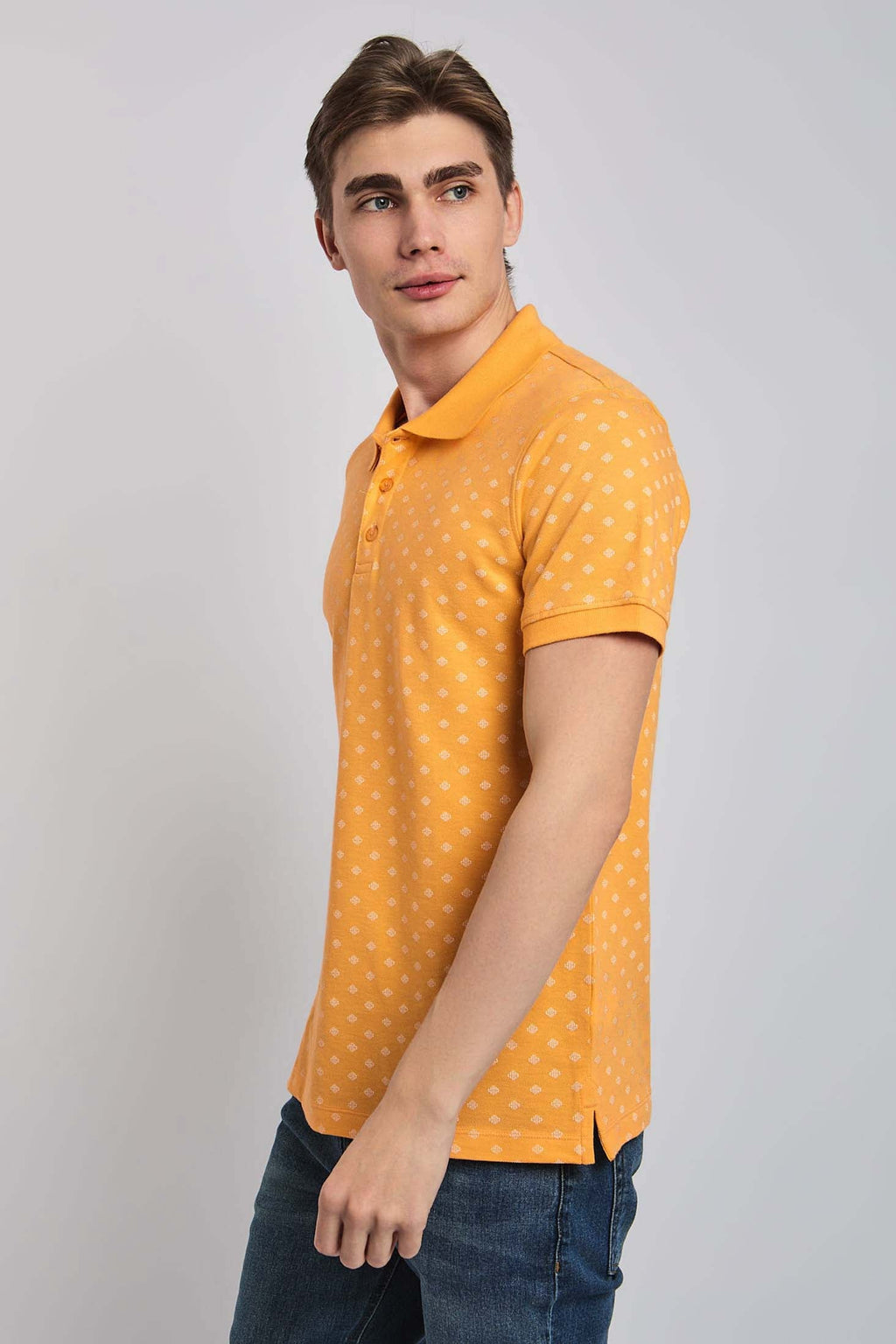 Men Polo Cotton  Printed Regular Fit Orange
