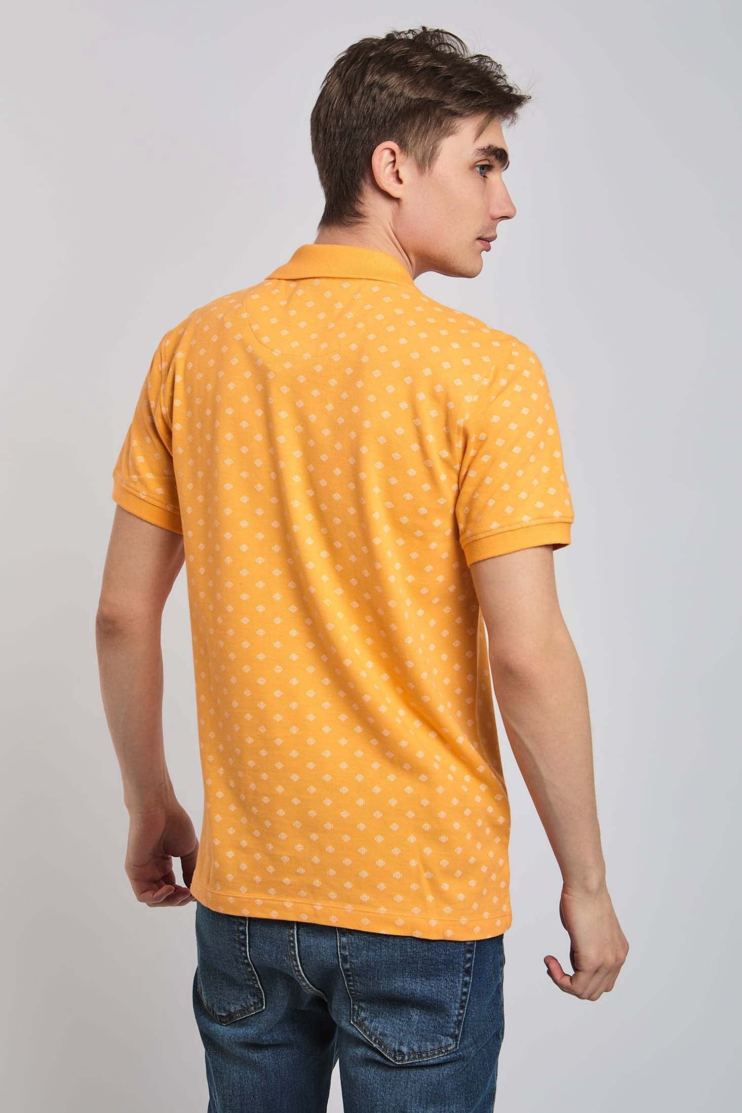 Men Polo Cotton  Printed Regular Fit Orange