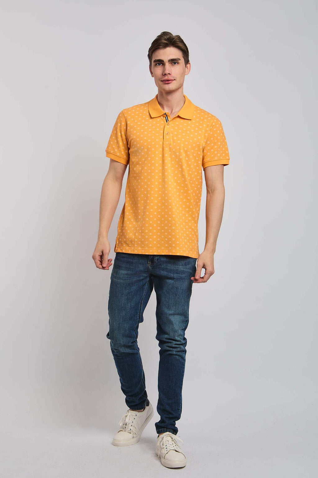 Men Polo Cotton  Printed Regular Fit Orange