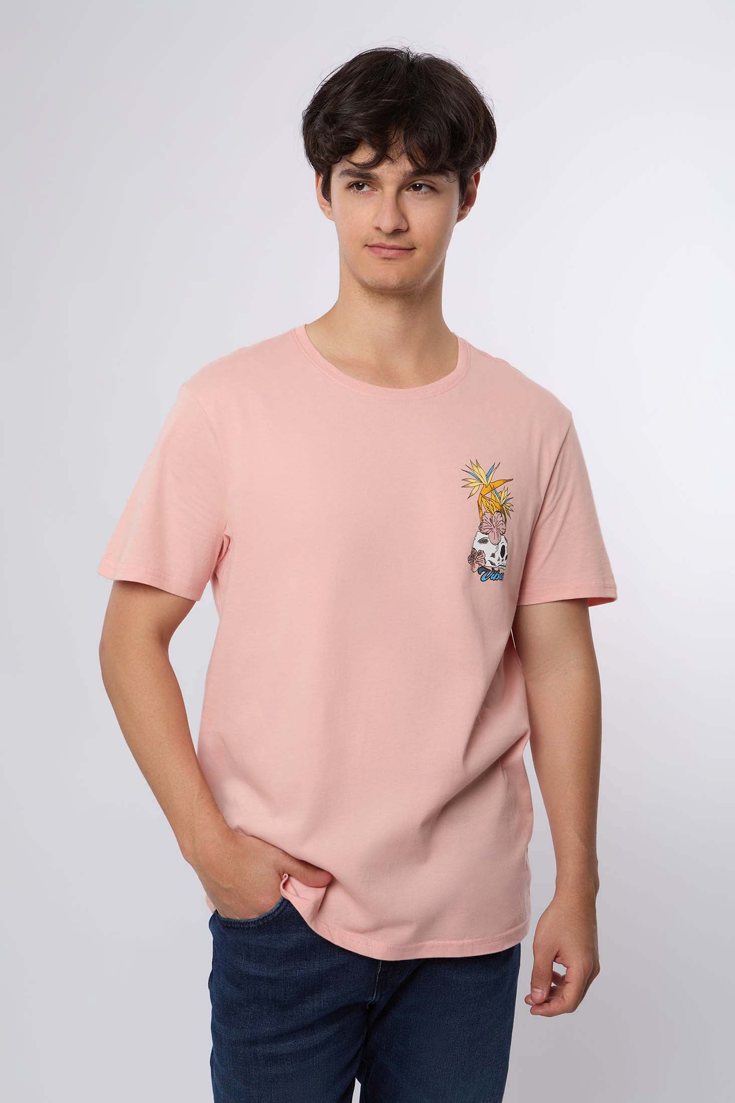 Men-T-Shirt Casual Regular Fit CottonWomen Pink