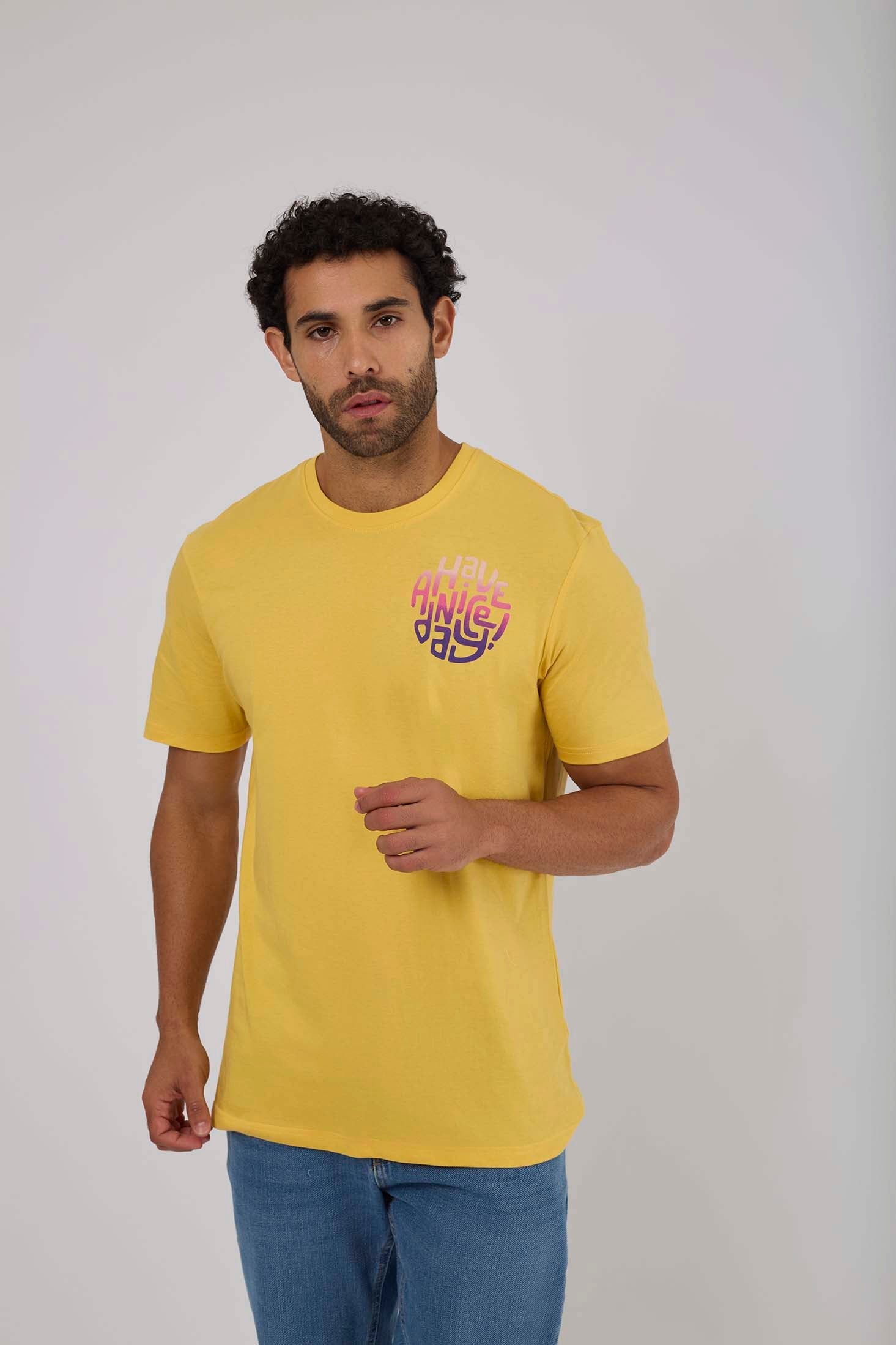 Men-T-Shirt Casual Regular Fit CottonWomen Yellow