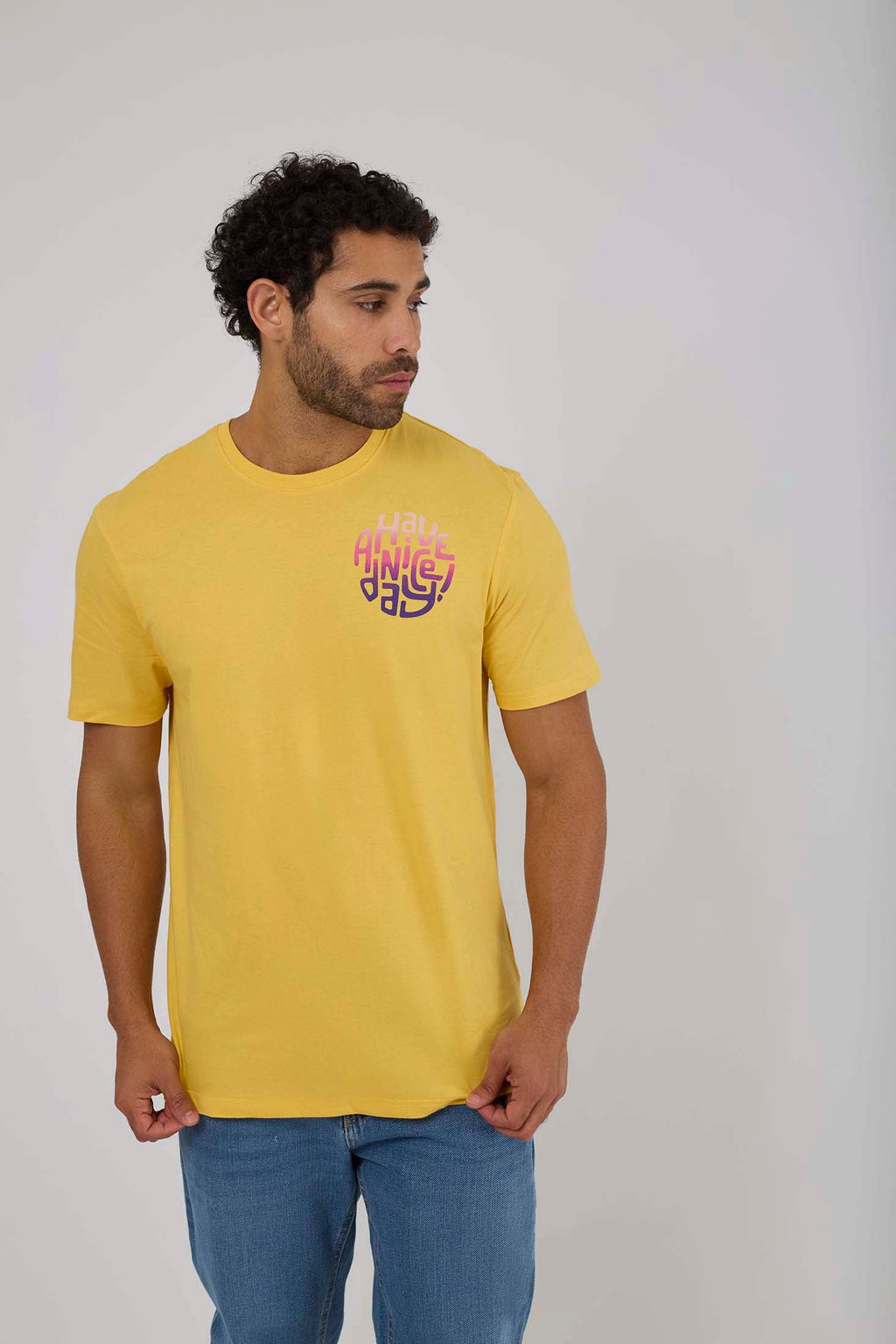Men-T-Shirt Casual Regular Fit CottonWomen Yellow