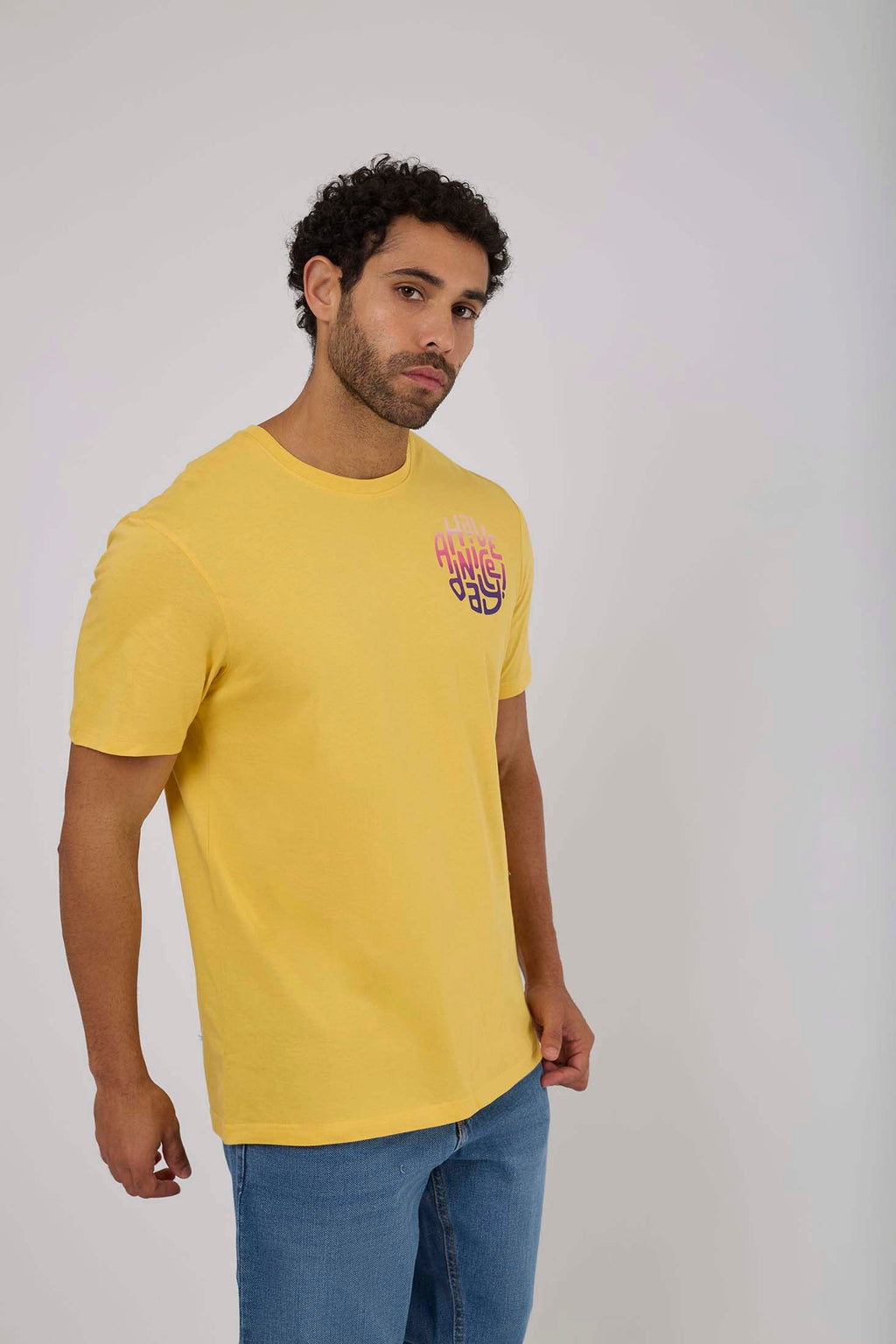 Men-T-Shirt Casual Regular Fit CottonWomen Yellow