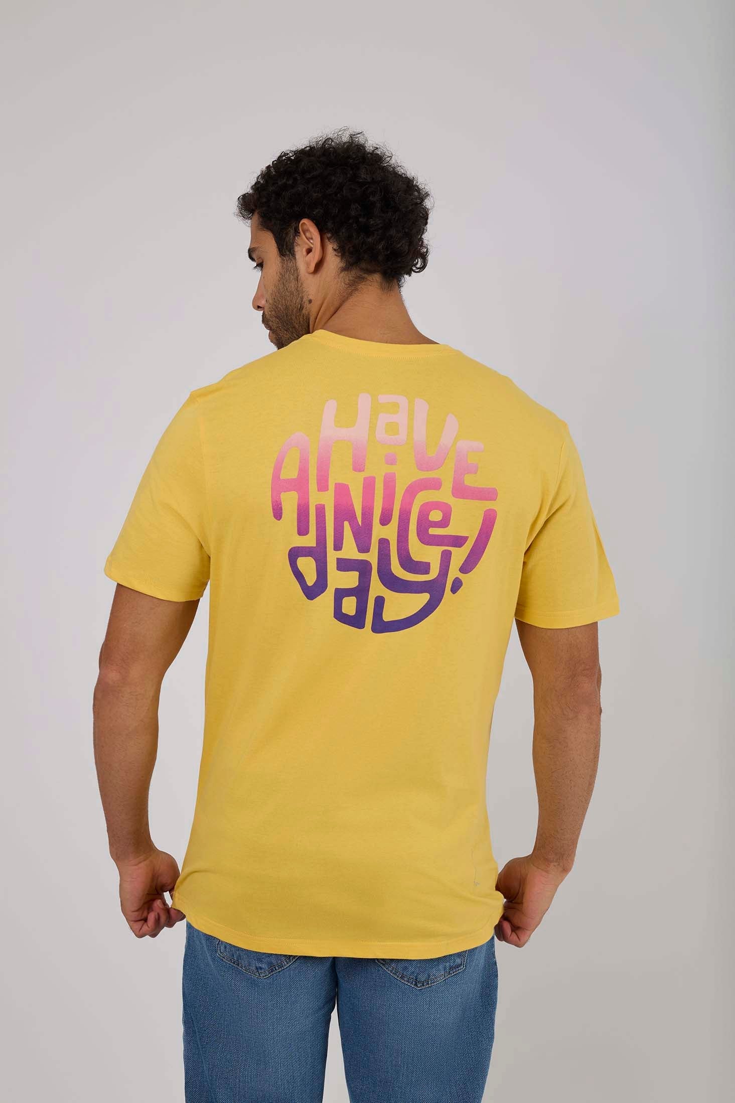 Men-T-Shirt Casual Regular Fit CottonWomen Yellow