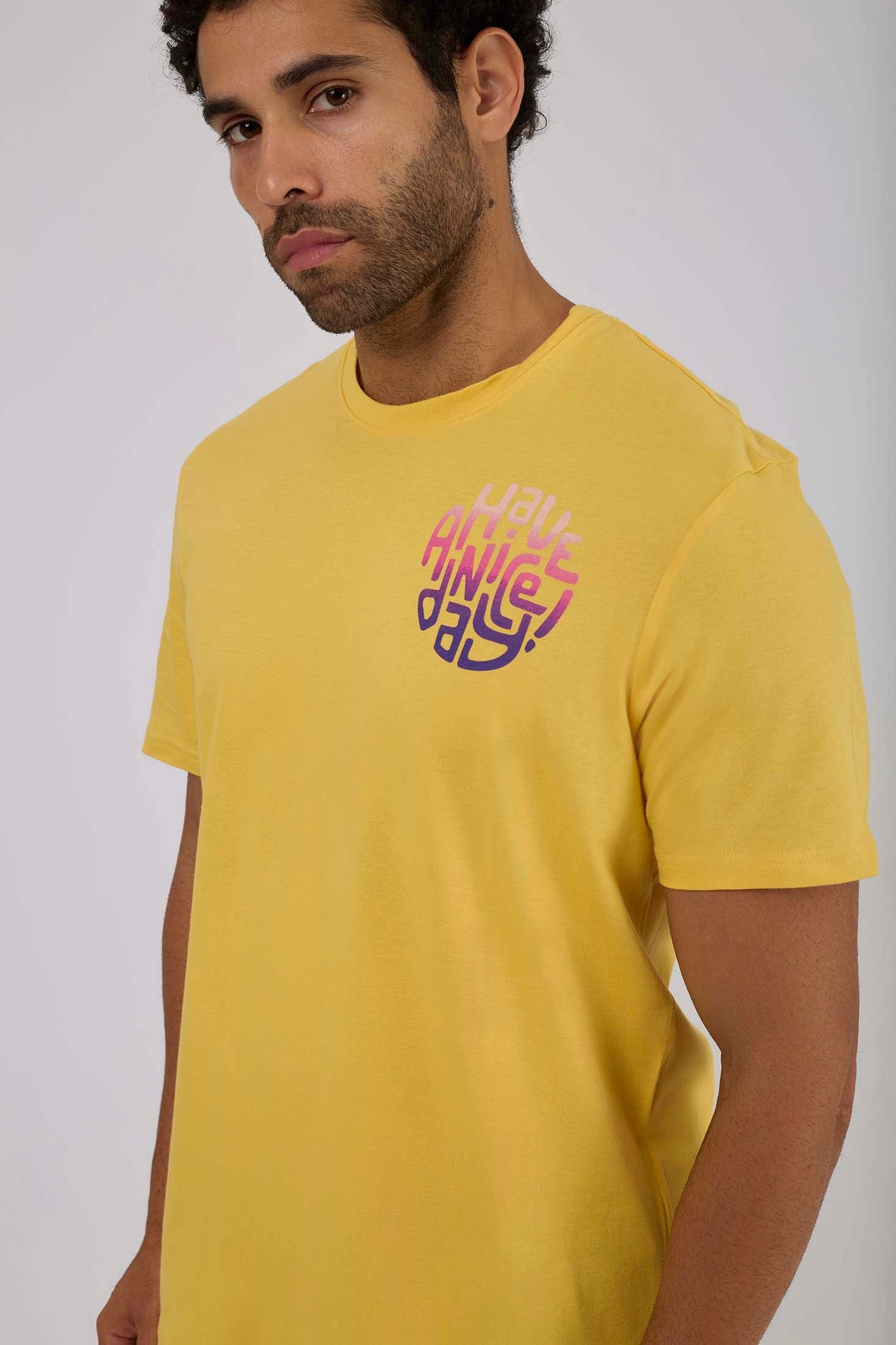 Men-T-Shirt Casual Regular Fit CottonWomen Yellow
