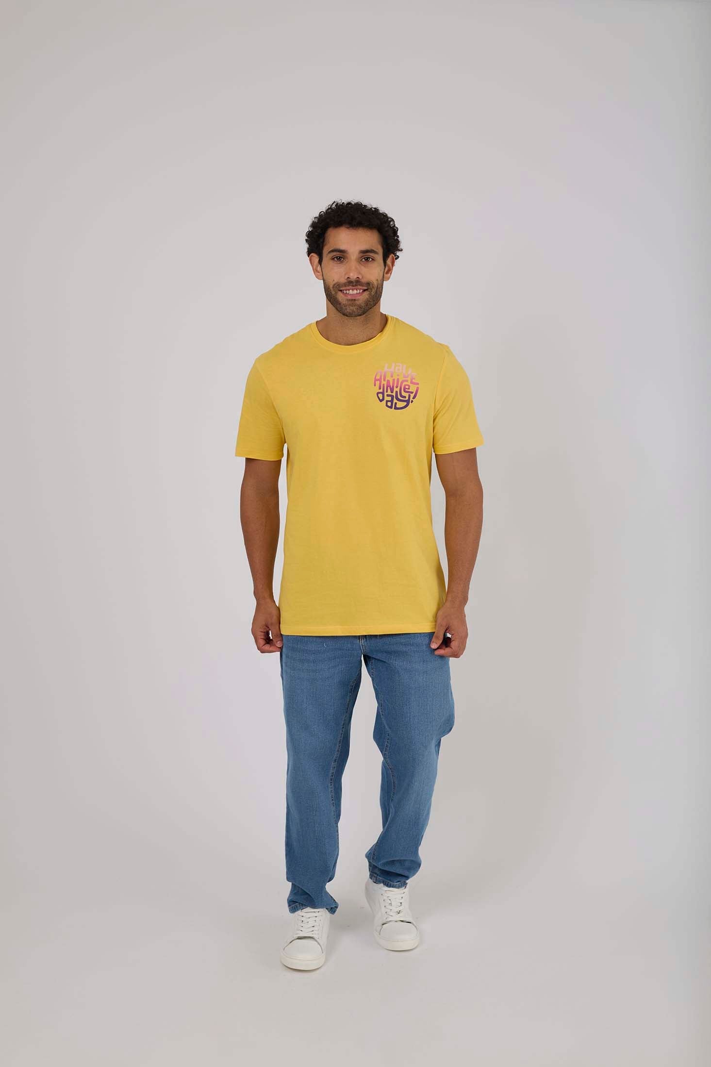 Men-T-Shirt Casual Regular Fit CottonWomen Yellow