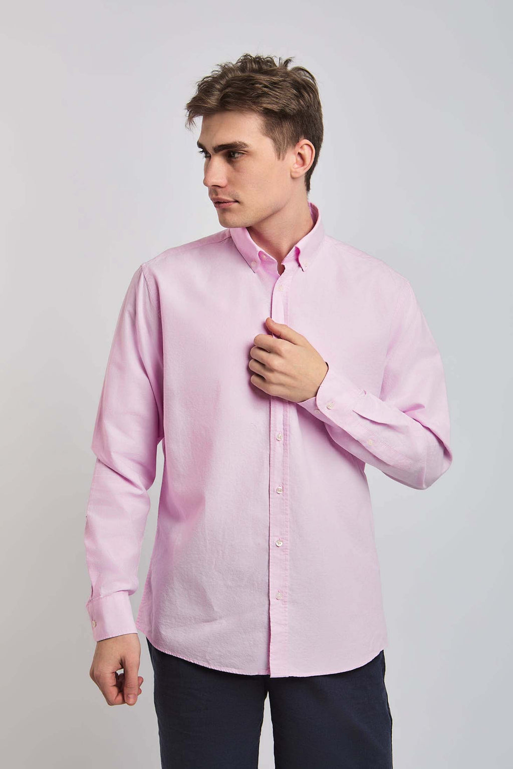 Men Shirt Regular Fit Oxford Cotton Pink