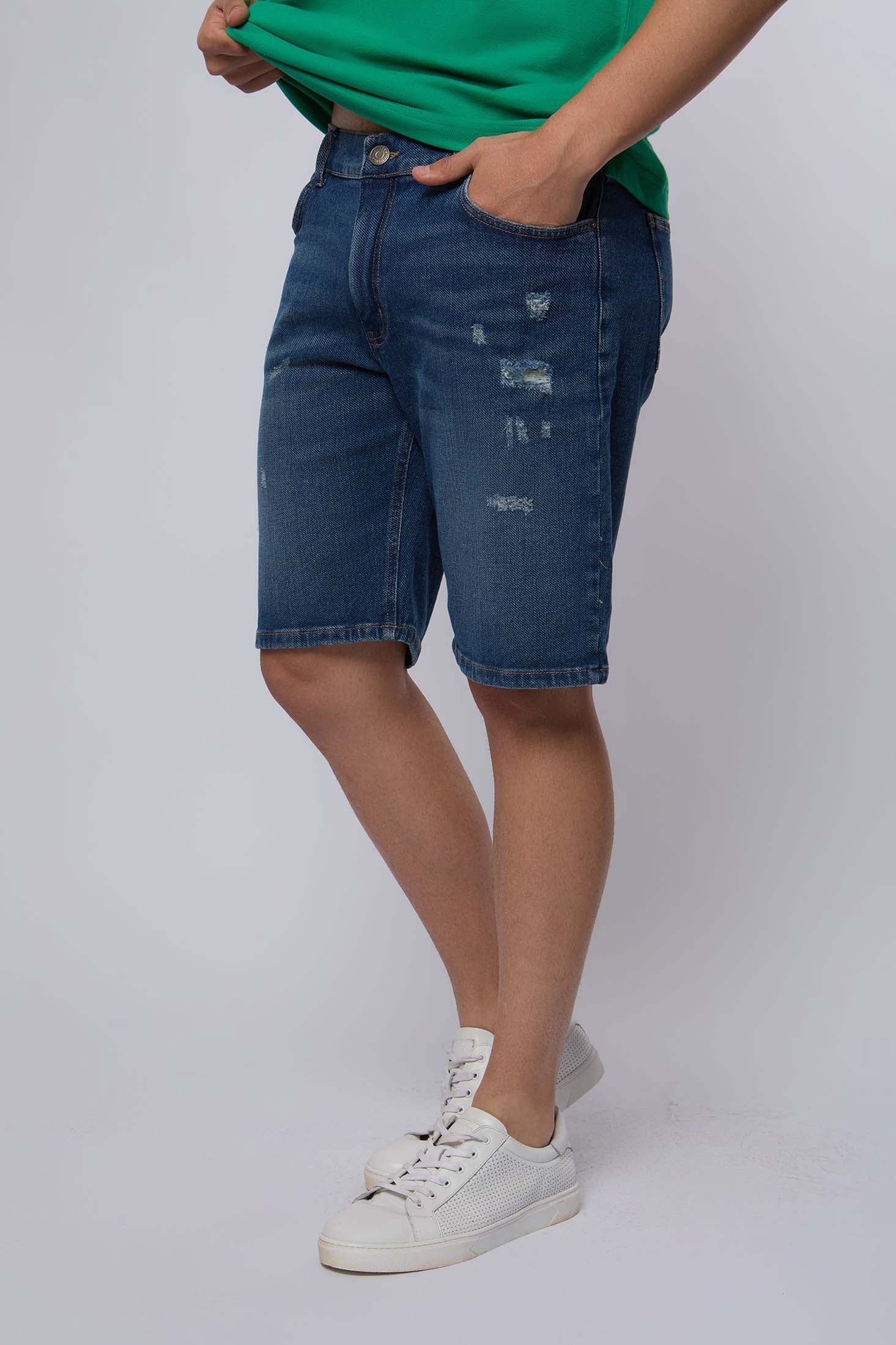 Men-Shorts Casual DenimWomen With Destroys Blue