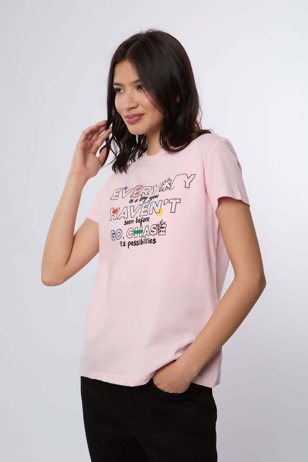 Women-T-Shirt  Regular FitWomen With Short Sleeves Pink