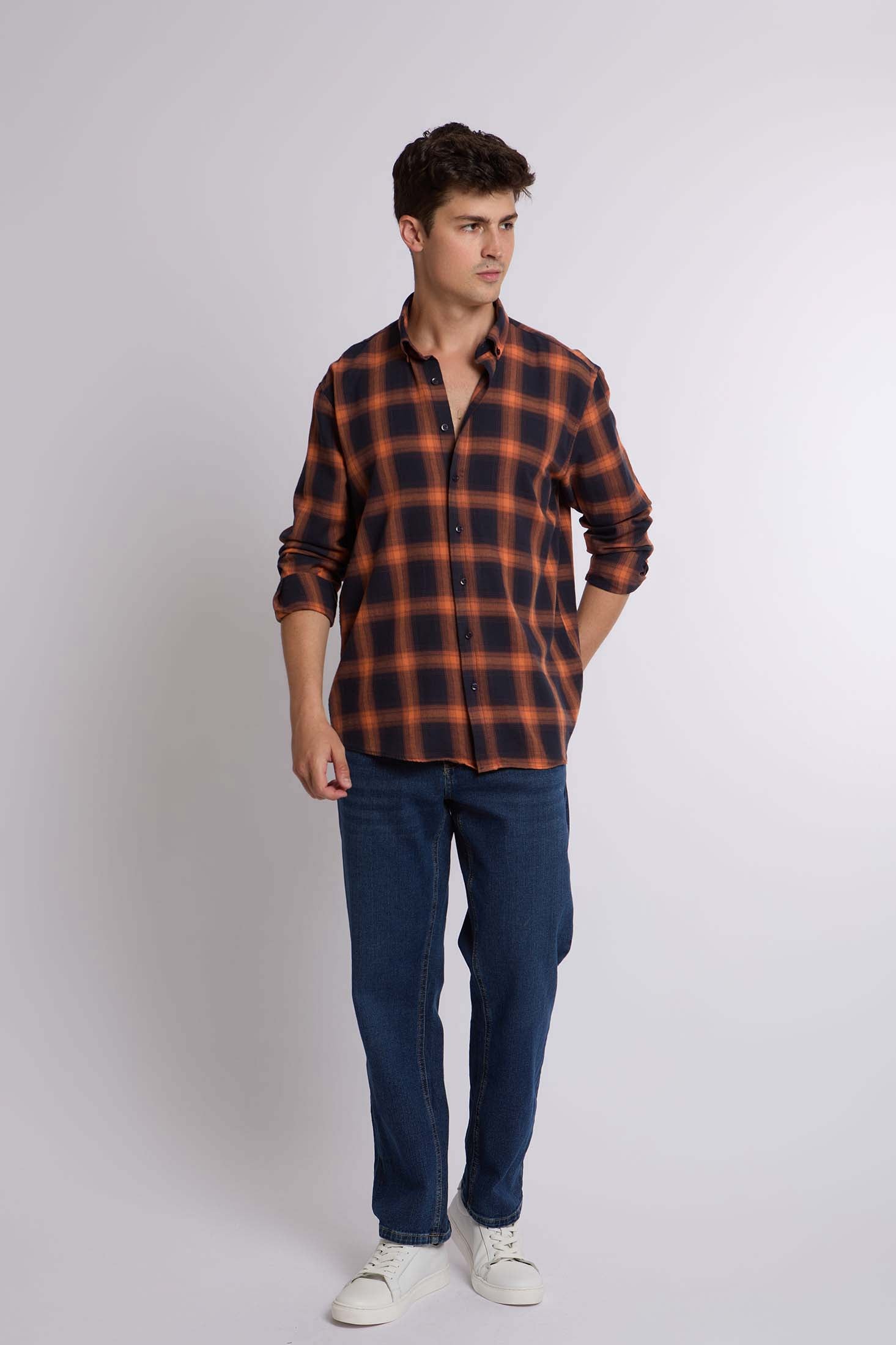 Men Shirt Regular Fit Cotton Long SleevesBeige