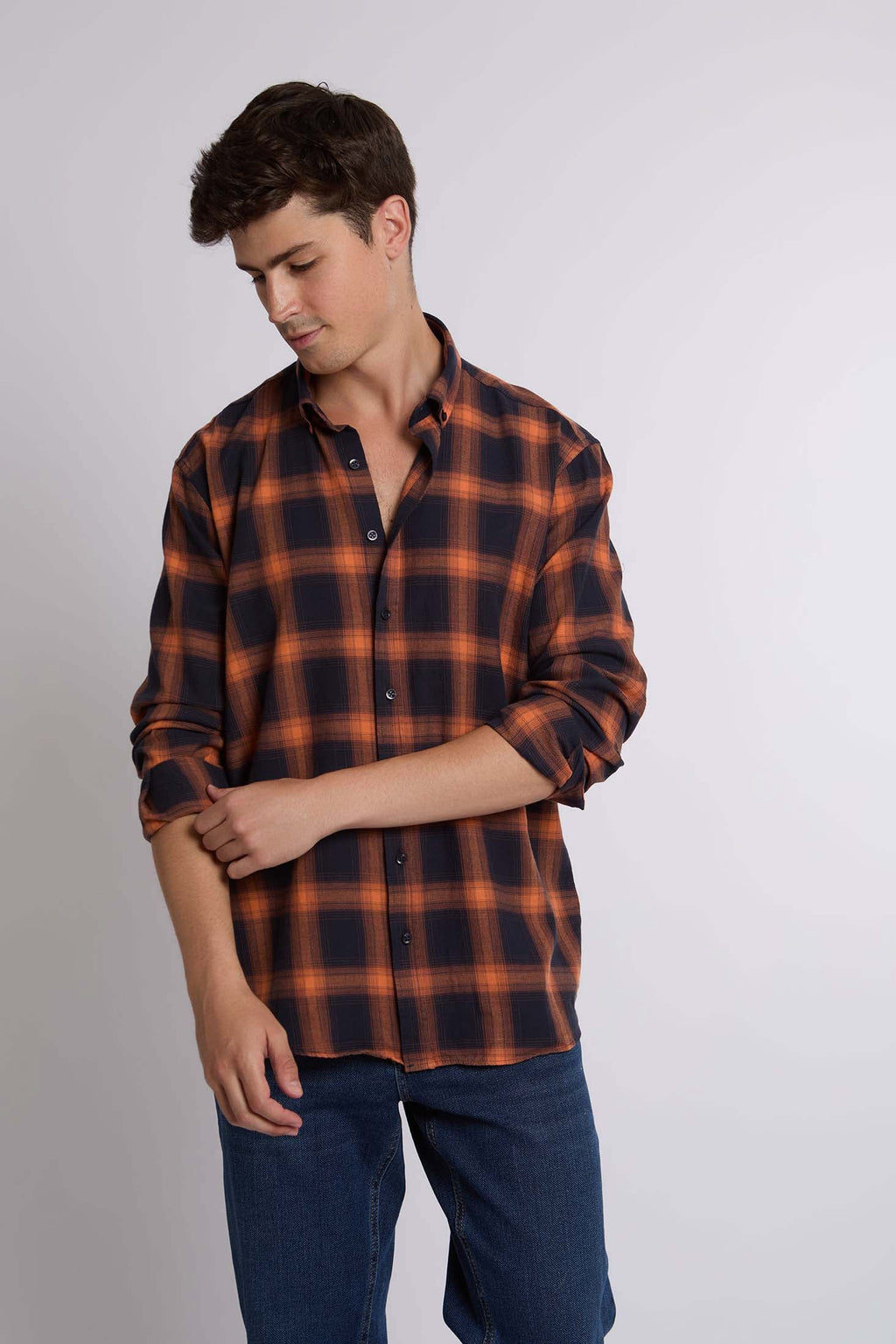 Men Shirt Regular Fit Cotton Long SleevesBeige